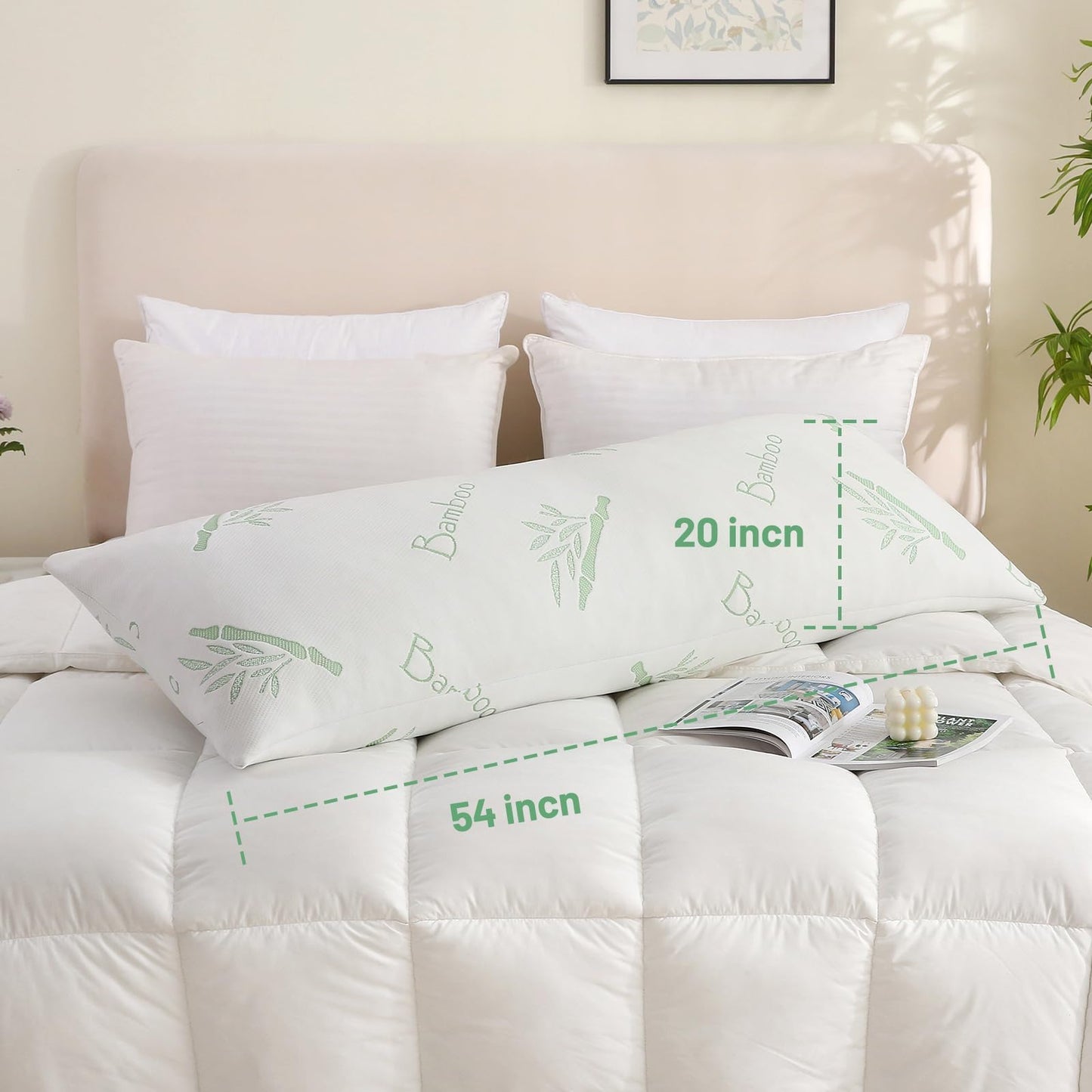Primesoft Body Pillow for Adults, Memory Foam Long Pillow for Side Sleeper, Fluffy and Firm Full Body Pillow with Removable Pillowcase,Adjustable Filling,20×54 Inch,Green
