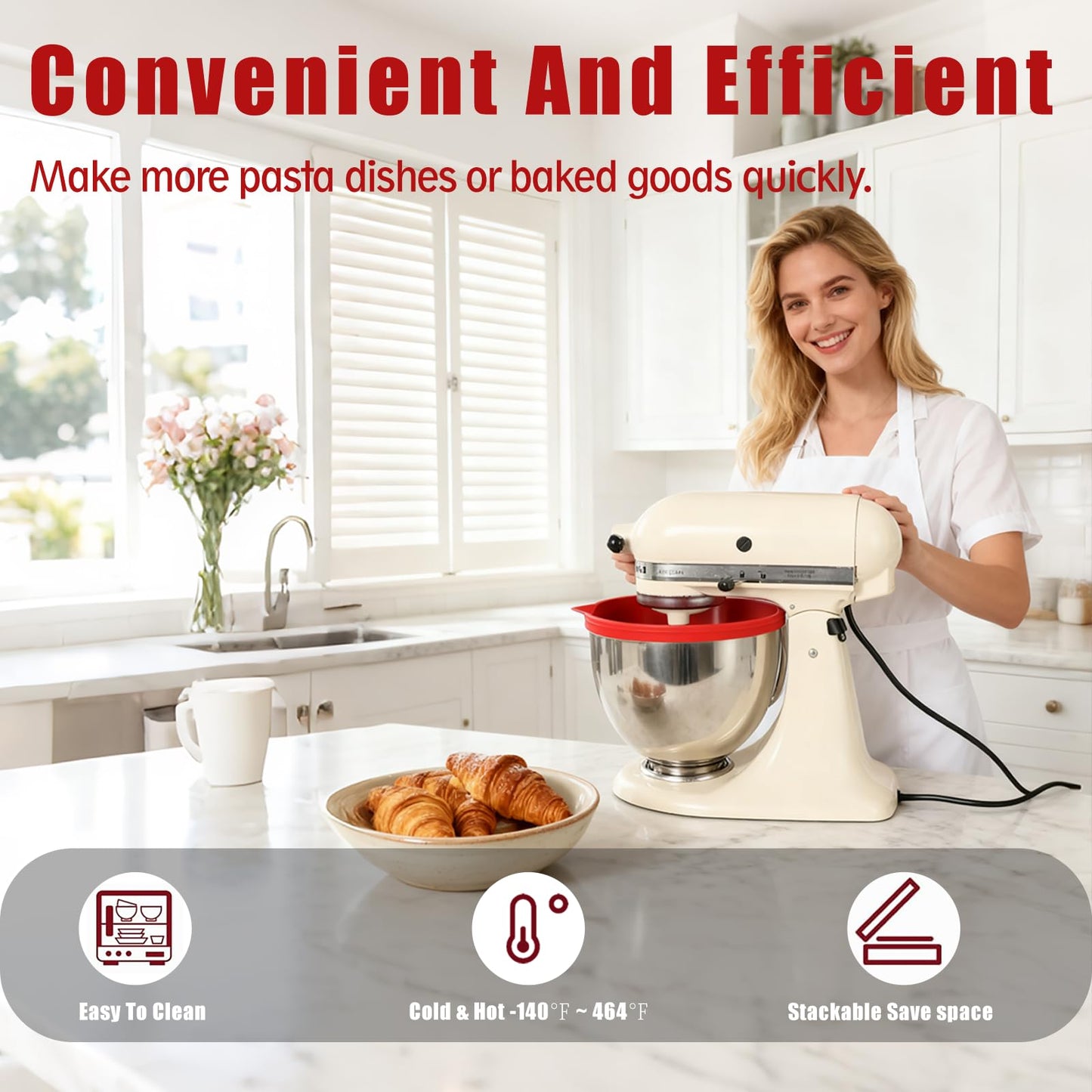 Silicone Liners for KitchenAid 5 Quart Stand Mixer - Stand Mixer Accessories for 4.5 Quart Mixer, No More Mixer Bowls Needed - 3 Liners & 3 Lids