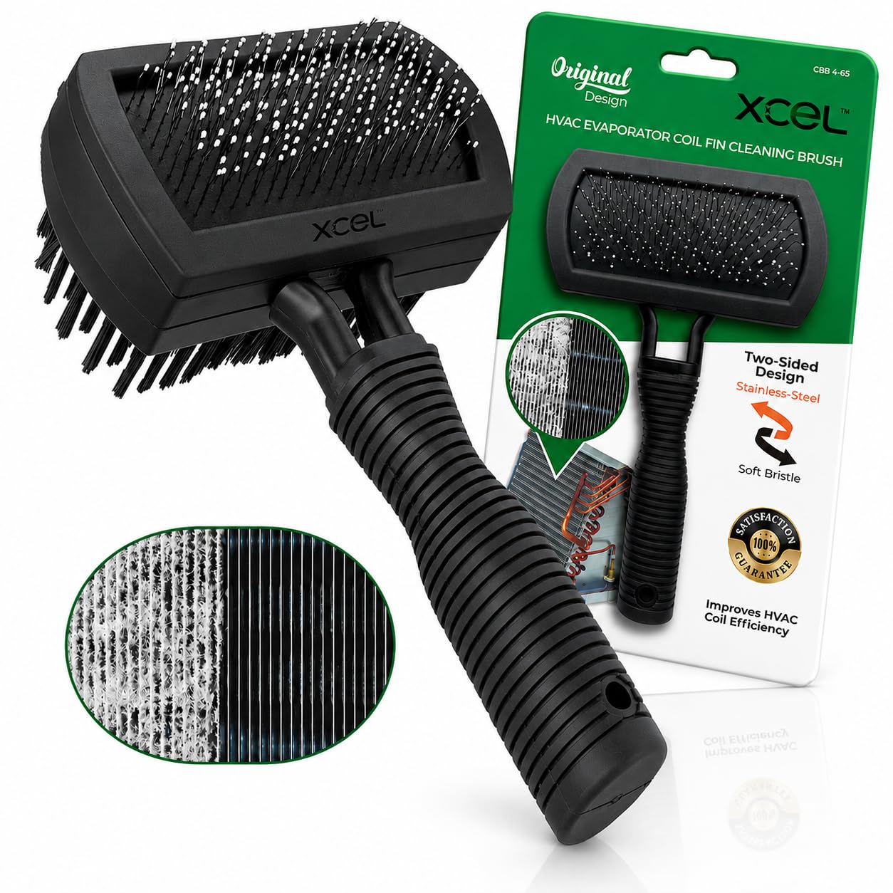 XCEL AC Coil Cleaning Brush & Fin Cleaner Comb – Double-Sided Air Conditioner Coil Brush for Evaporator & Condenser, Stainless Steel Pins, Safe for AC Fins, Heavy Duty HVAC Coil Cleaner Tool