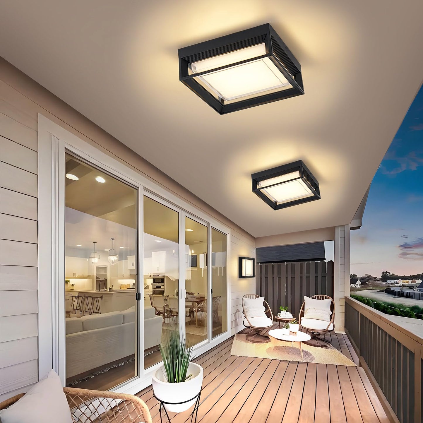 CHENS01 Square Flush Mount Outdoor LED Ceiling Light Fixture, 120V 24W 3000K 9 inch Medium Overhead Porch & Patio Lights Ceiling Mounted, Waterproof Suitable for Wet Areas, Black