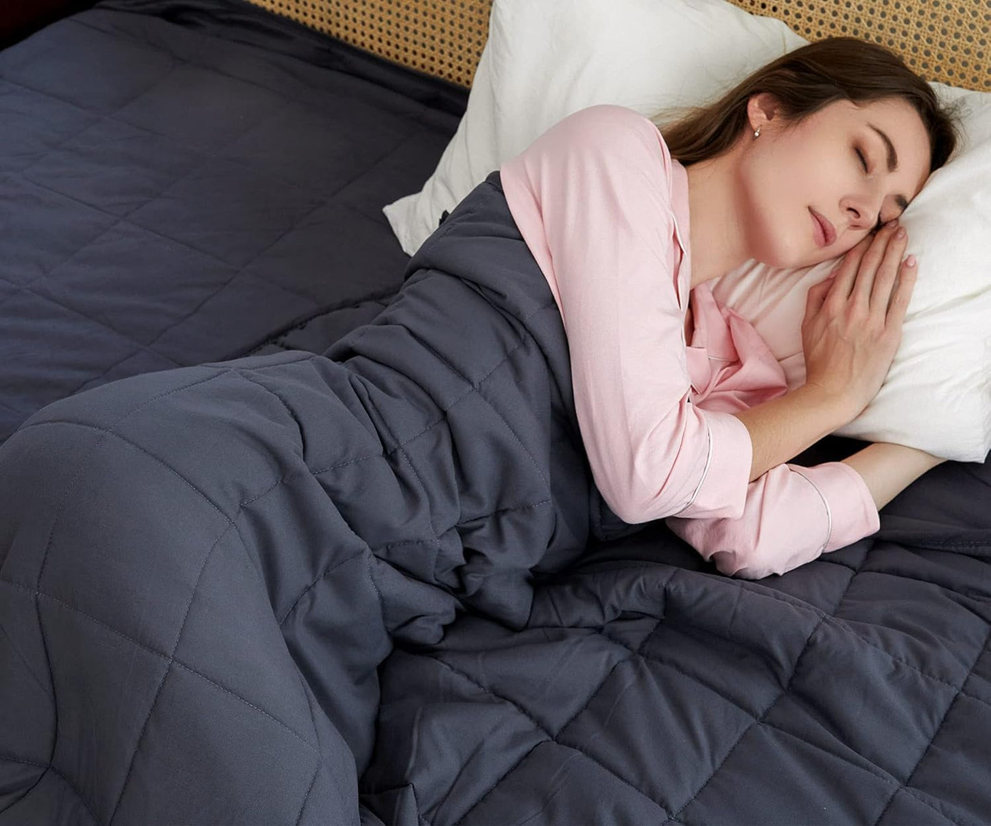Smart Queen Weighted Blanket for Adults (15 lbs, 48” x 72”, Twin Size) Breathable Heavy Throw Blanket for 120-160 lbs, Soft Thick Blankets with Cooling Glass Beads, All Season, Machine Washable, Grey