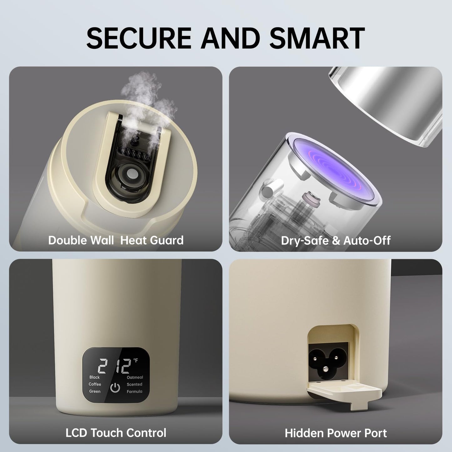 HOWDIANQY Dual Voltage Portable Electric Kettle Travel Hot Water for Tea,Coffee, 6 Temperature Controls and LCD Display, 304 Stainless Steel and Large Capacity 550ml, Auto Shut Off&Boil Dry Protection