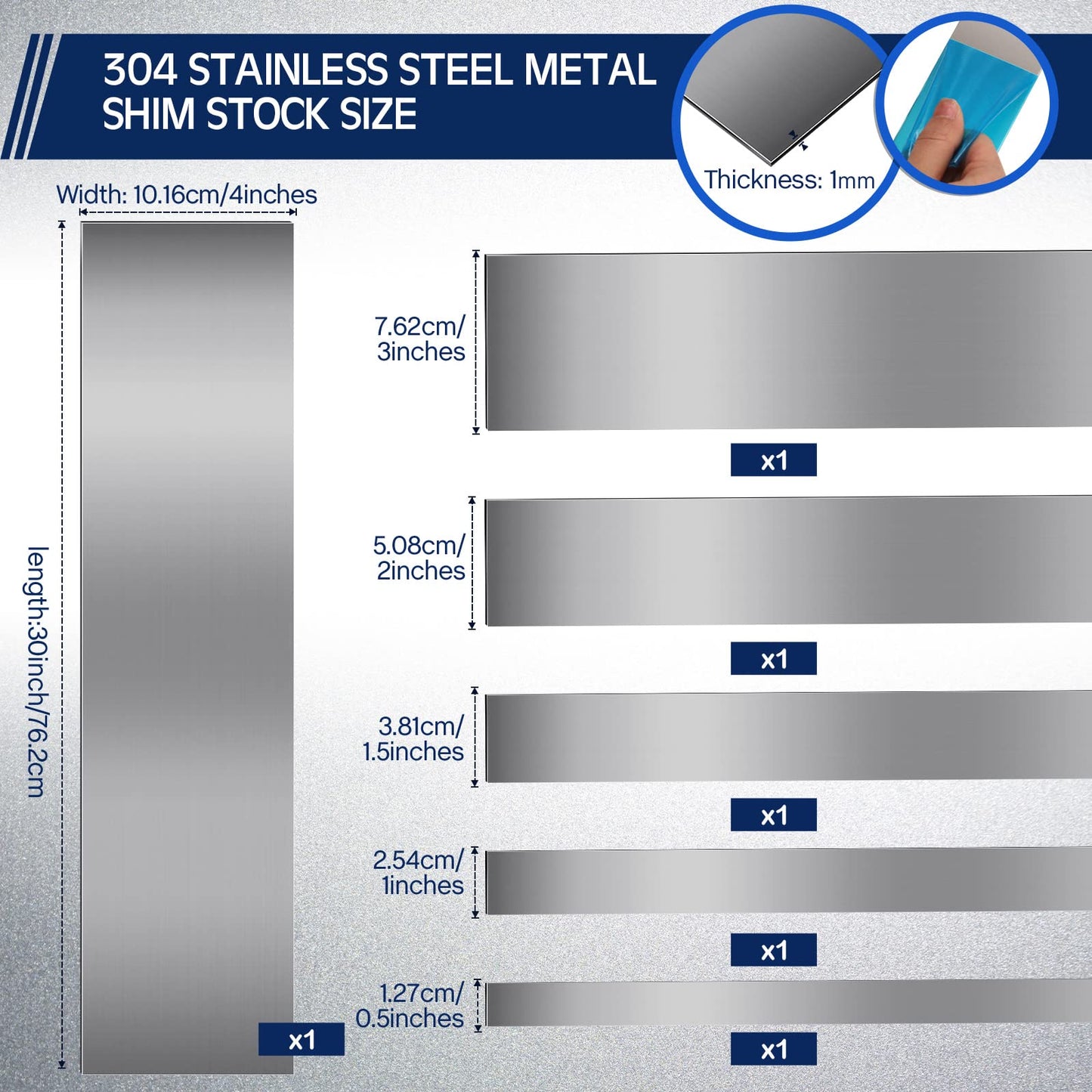 6 Pcs 304 Stainless Steel Strips Stainless Steel Sheet Metal Finishing Sheet Metal Gap Filler Trim Strip for Kitchen DIY Craft 30 Inch Long, 0.04 Inch Thick(1/2, 1, 1.5, 2, 3, 4 Inch Wide)