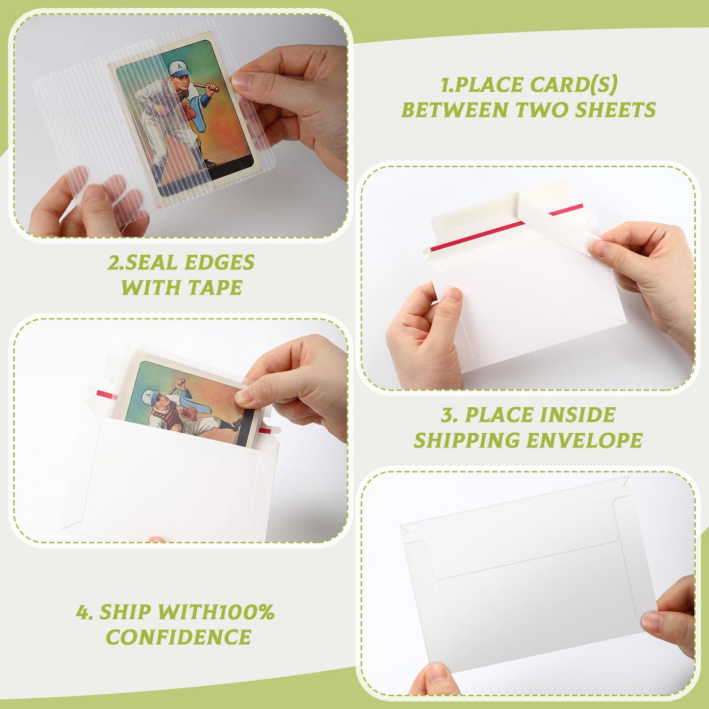 Faccito 400 Pcs Trading Card Shipping Set 4 x 6'' Trading Card Protector and Envelopes Bulk for Mailing, Additional Defend Supplies (Original)
