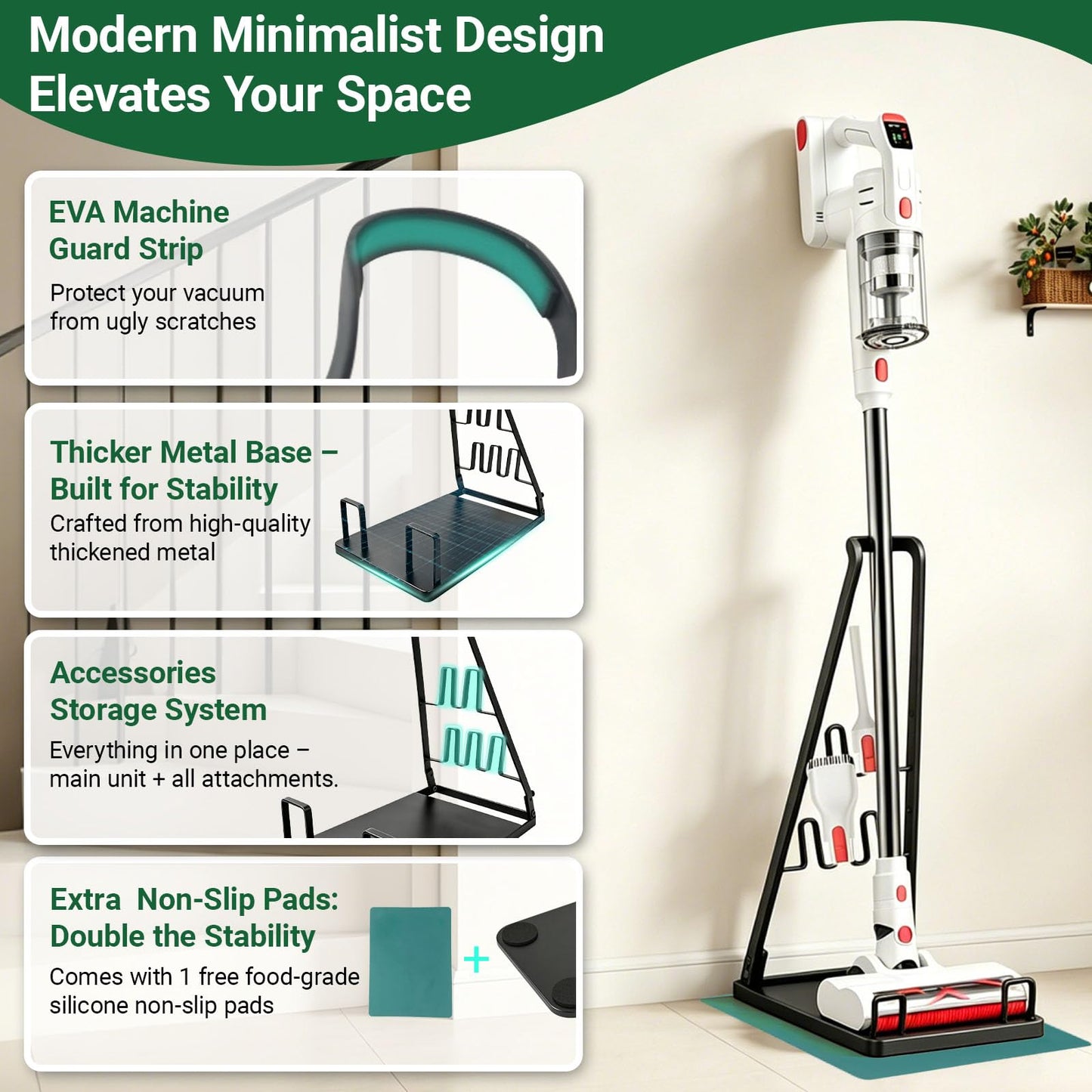 EZ SPARES No Installation Required,Vacuum Stand Frame,Accessories Storage Docking Station Holder,Metal Bracket,big base,Compatible with Dys,Eureka,tineco,dreame,Fit Most Stick Vacuum Cleaner(Black)