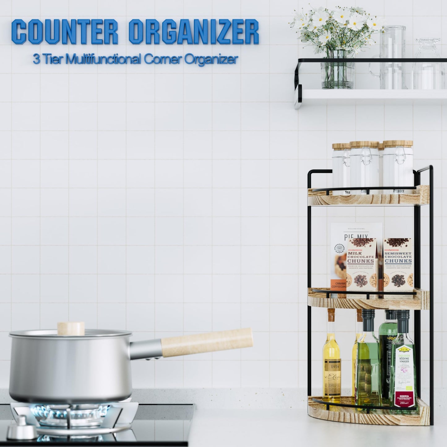 CeleVista Corner Bathroom Counter Organizer, 3 Tier Bathroom Storage Countertop for Skincare, Sink Shelf for Kitchen Decor, Vanity, Dresser, Makeup, Gift(Rustic Brown)
