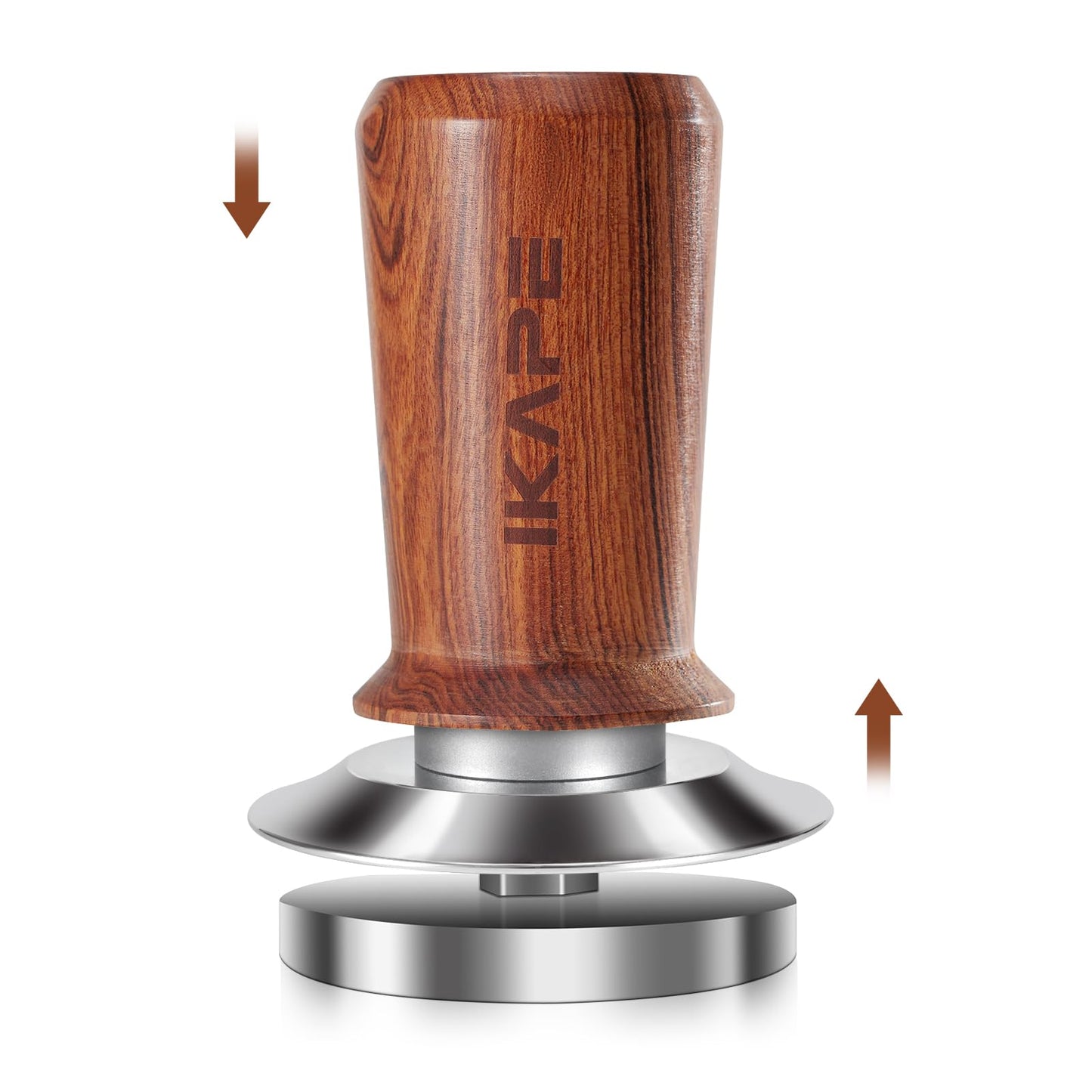 IKAPE 51mm Espresso Coffee Tamper, Spring-loaded Calibrated Tamper with Premium Stainless Steel, Walnut Wooden-Handle Tamper Compatible with All 51mm Espresso Machine Bottomless Portafilter