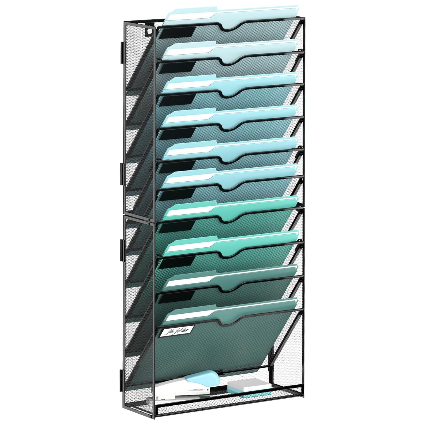 SUPEASY 11-Tier Wall File Organizer, Hanging Wall Files for Papers, Folders, Magazines, Wall Organizer for Clipboard, Assembly Needed, Black