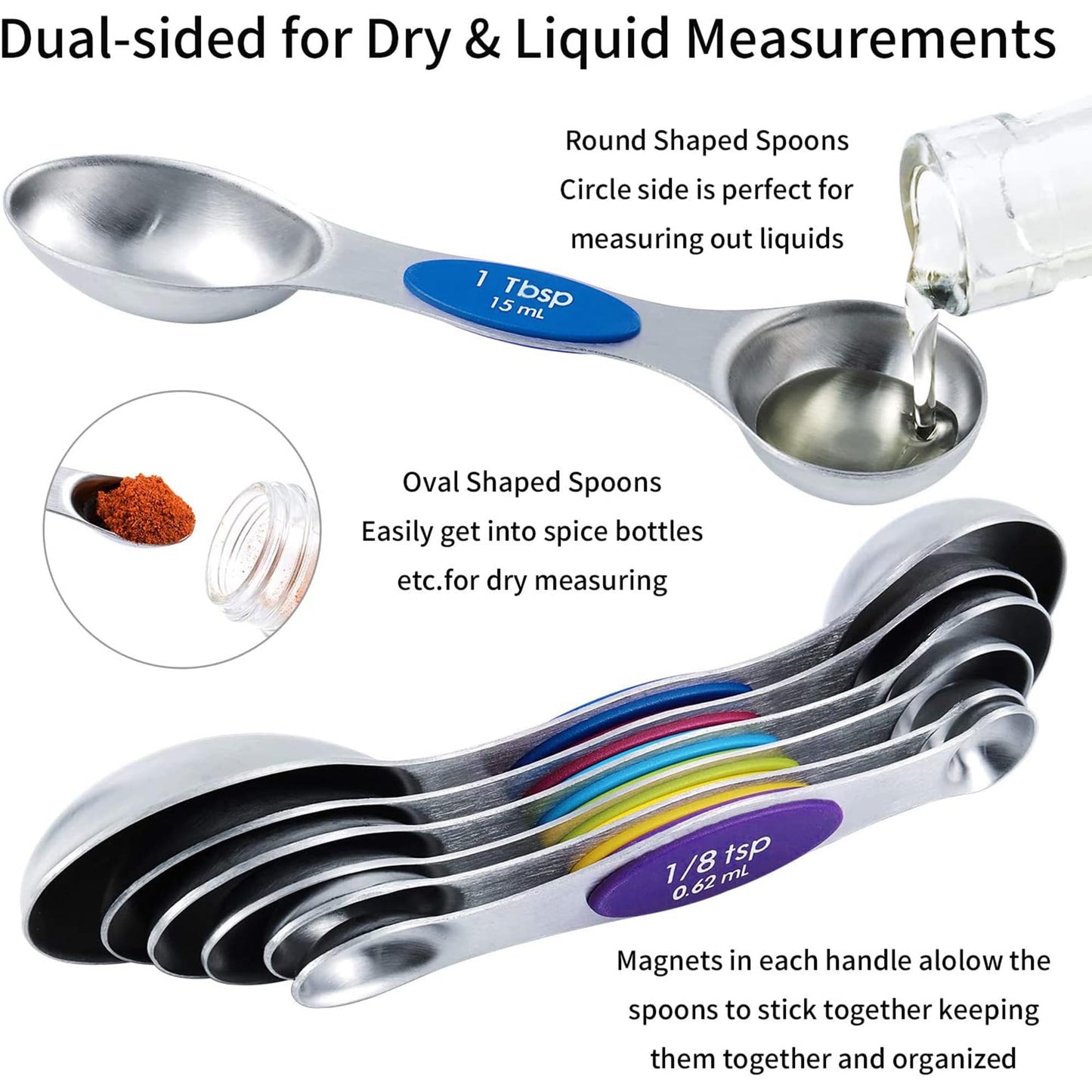 Magnetic Measuring Spoons Set and Measuring Cups Heavy Duty Stainless Steel Fits in Spice Jars for Baking & Cooking (14)