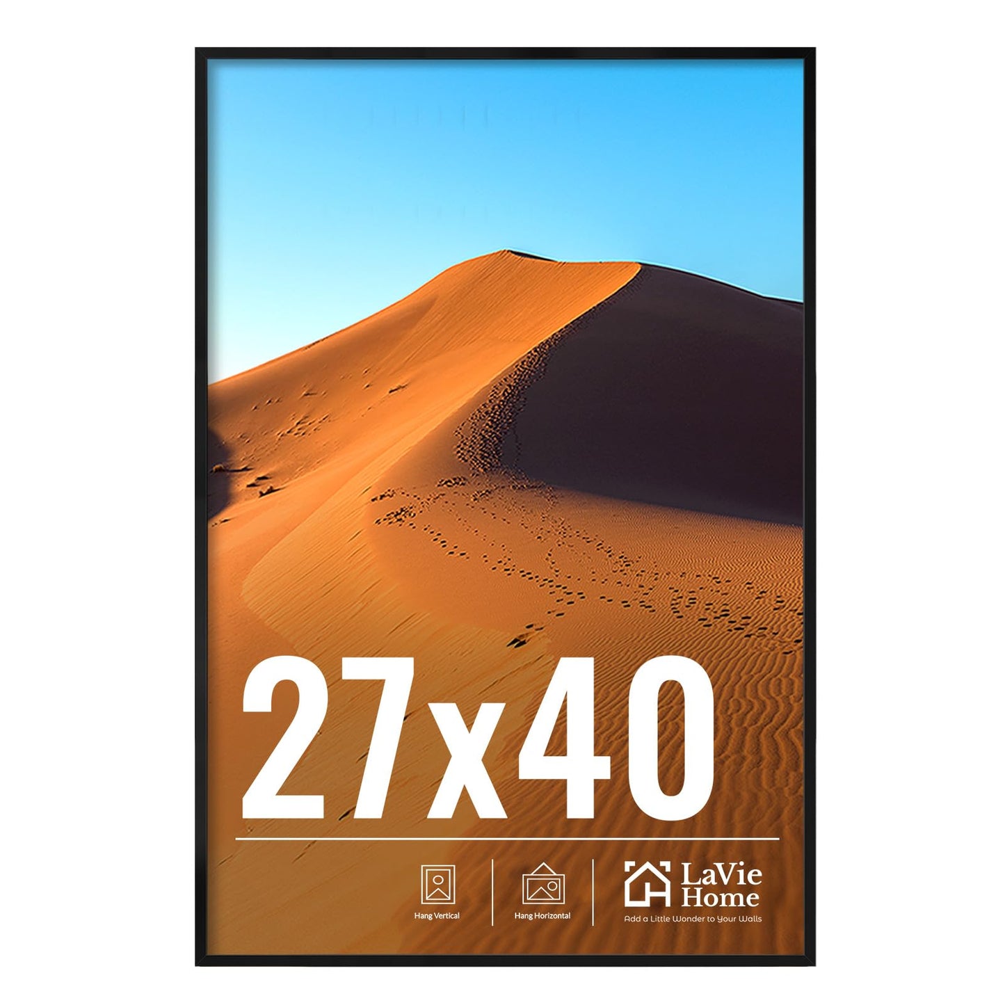 LaVie Home 27x40 Picture Frame for Wall Display, 27x40 Black Picture Frame with HD Plexiglas, 27 x 40 Poster Frame 1 Pack, Display Frame for Vertical or Horizontal, Classic Collection
