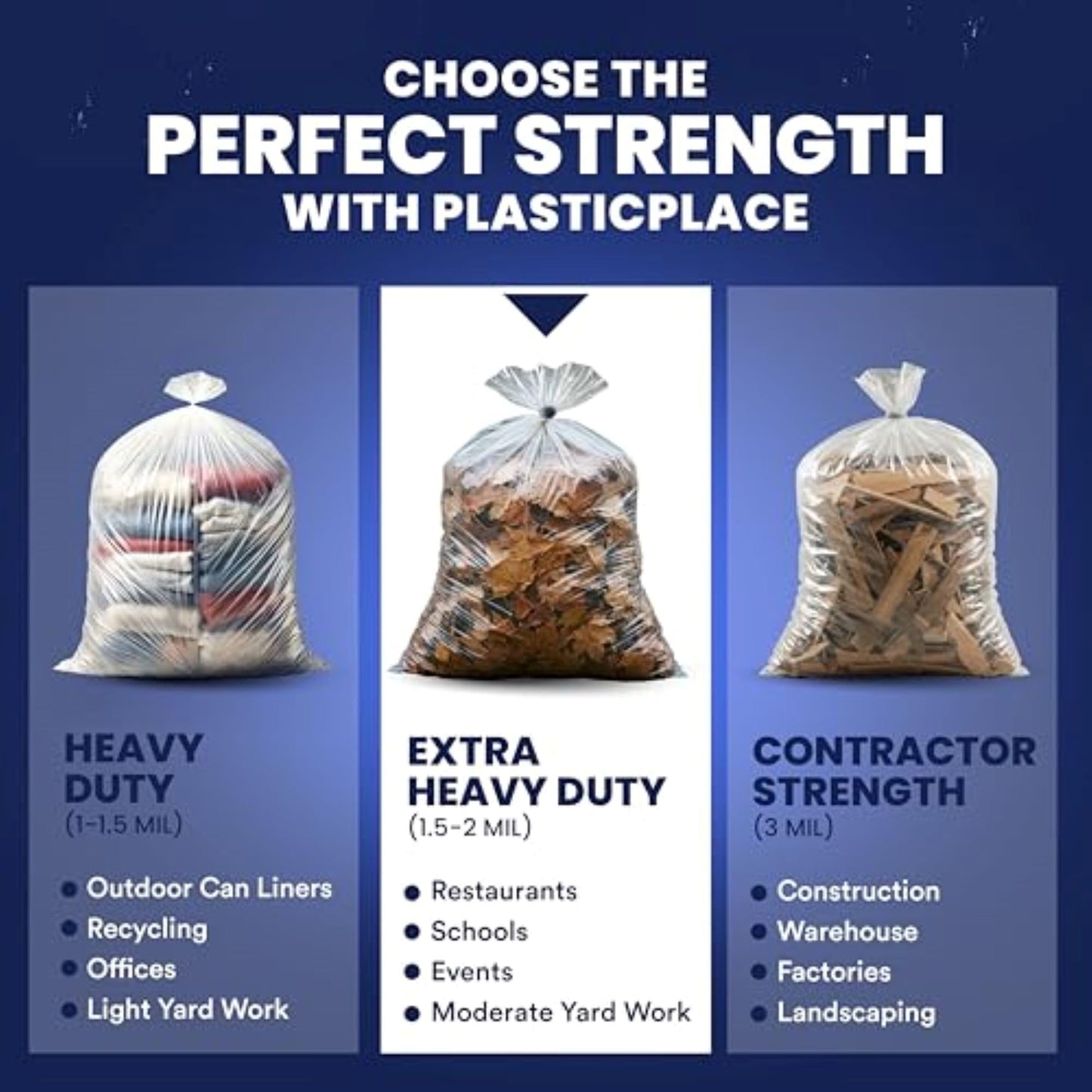 Plasticplace - W55LDC2 55-60 gallon Trash Bags │ 2 Mil │ Clear Heavy Duty Garbage Can Liners │ 38” x 58” 1 Count (Pack of 50)