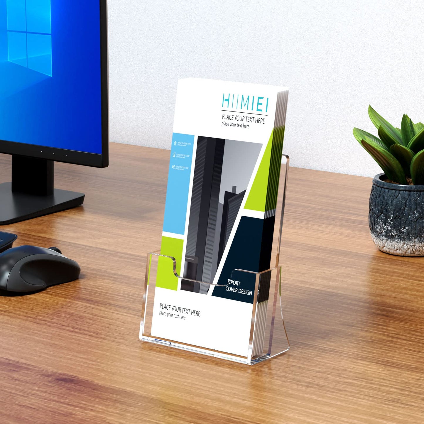 HIIMIEI Brochure Holder 8.5 x 5.5 inches, Acrylic Flyer Holder with 6 Pack, Plastic Stands for Displaying Magazines, Pamphlets, Literature, Brochures, Booklets, Menu