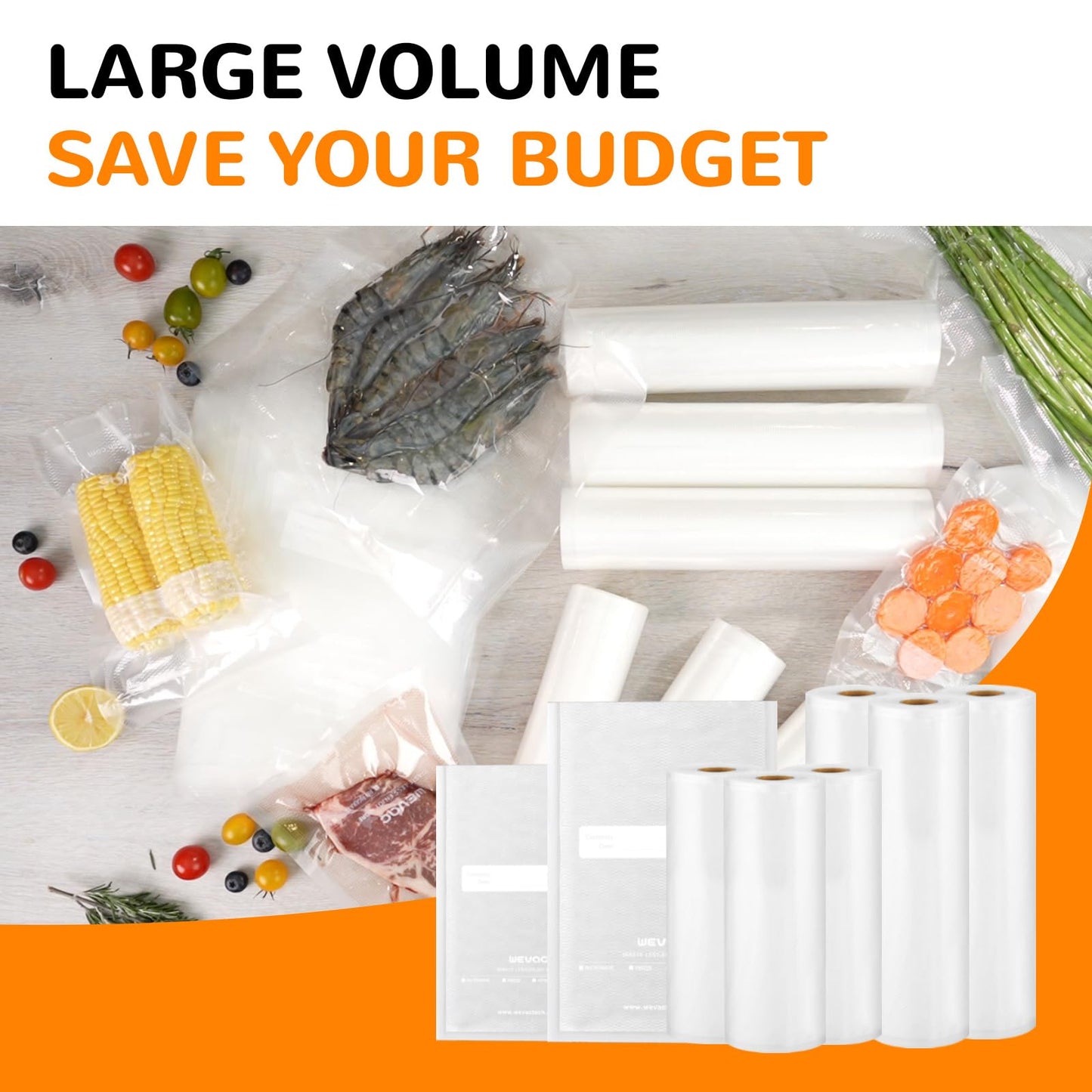 Multi-Size Sealing Solution Vacuum Sealer Bags & Rolls – 100x 6''x10'', 100x 8''x12'', 3 Rolls 11''x20', 3 Rolls 8''x20' – Premium Commercial-Grade for Food Storage, Meal Prep, & Sous Vide, Wevac