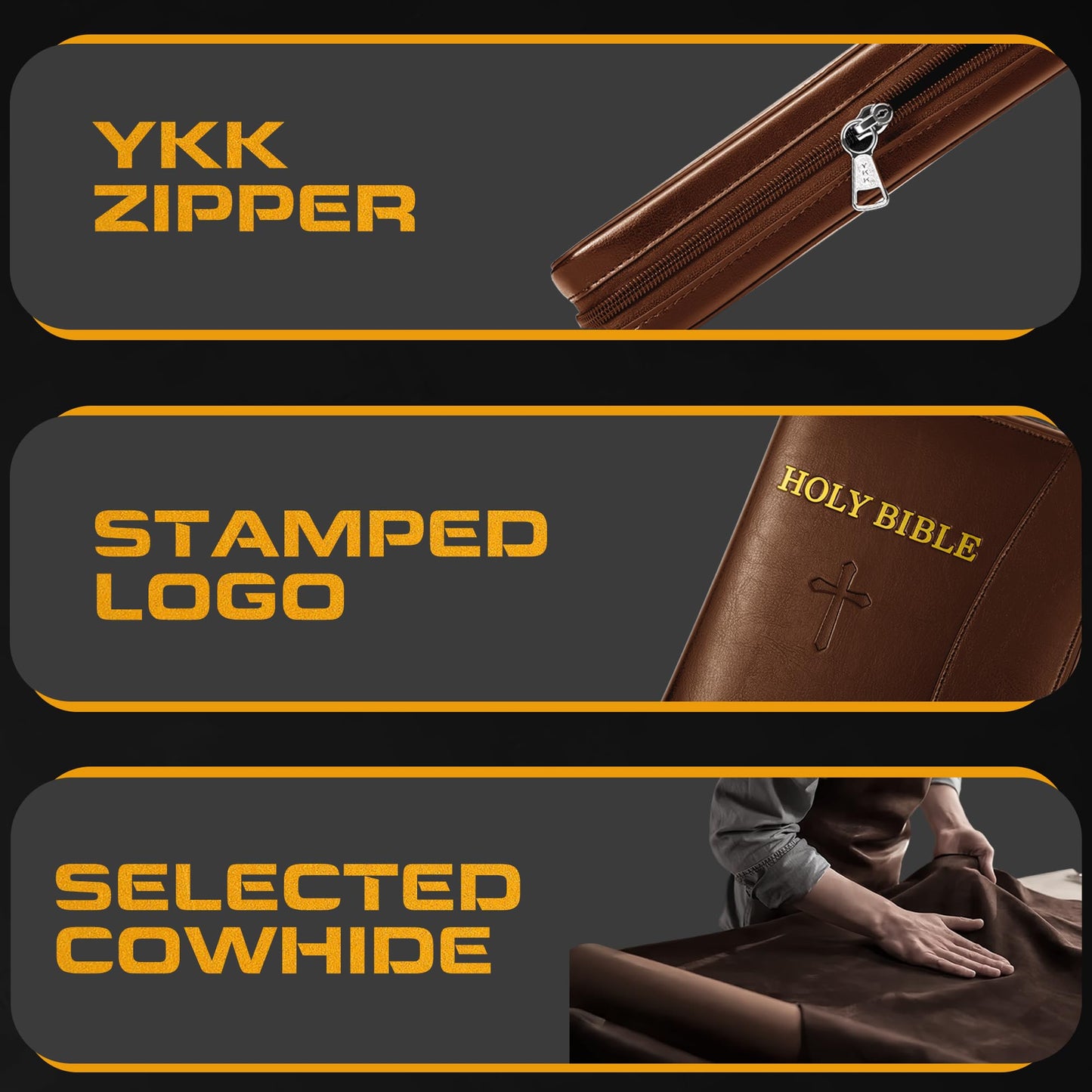 Concealed Carry Holster, Holy Bible Leather Gun Bags, Lockable Soft Pistols Case, Hidden Gun Storage, Book Gun Case for 9mm& Glock&1911 Small Handguns, Perfect Way to Hide Gun (Brown)