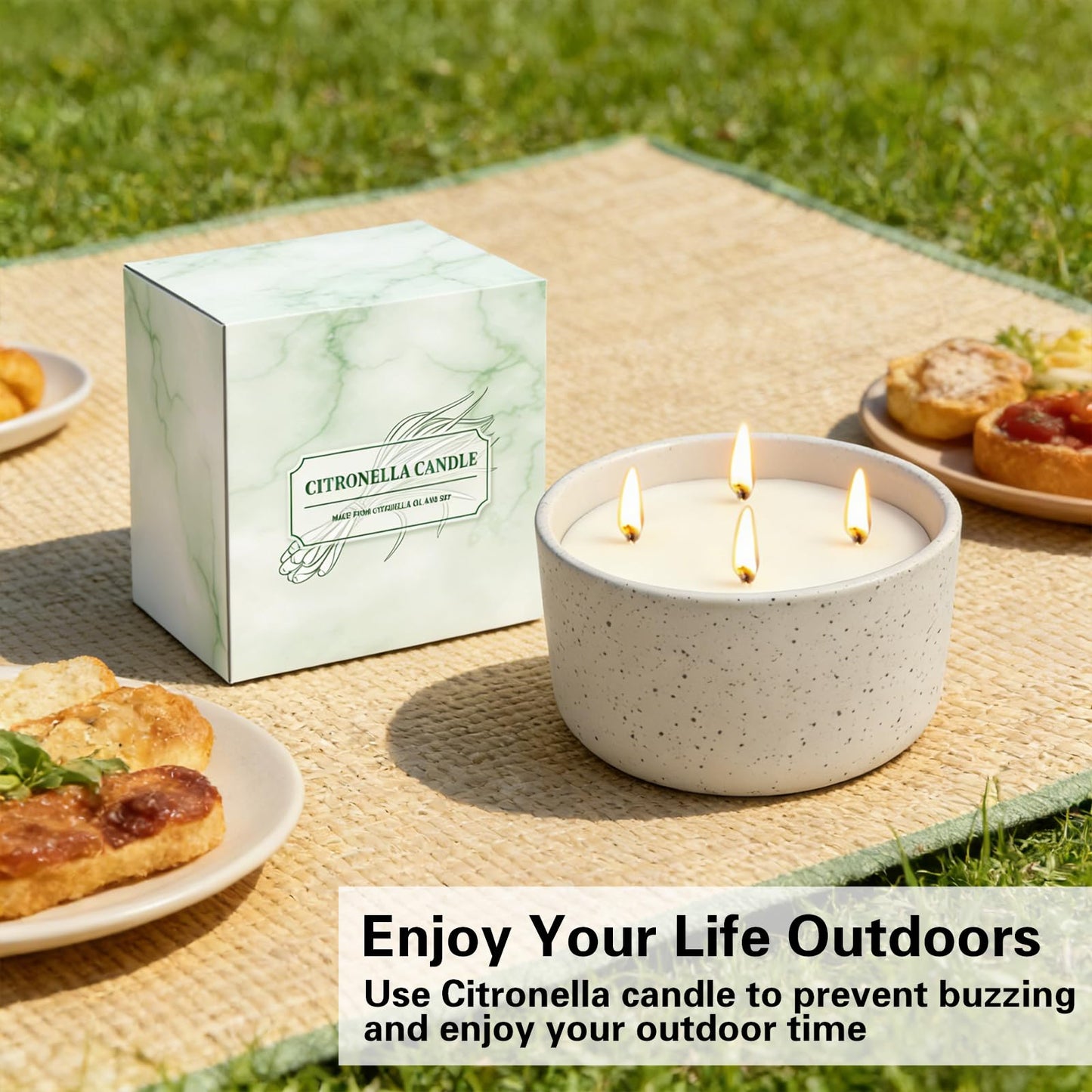 Citronella Candles Outdoor for Patio, 22oz Large 4-Wick Natural Soy Wax Candle, 100-Hour Long Lasting Citronella Oil Candle in Decorative Ceramic Jar for Backyard, Garden, Deck, Summer Nights