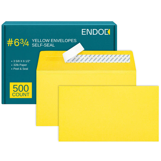 #6 3/4 Lemon Envelopes Self Seal, 500/pack, Colored Envelopes Letter Size 6 1/2 x 3 5/8 inch, Business Envelopes for Cards, Invitations, Holiday, Postcards, Gifts - 32lb Heavyweight Paper