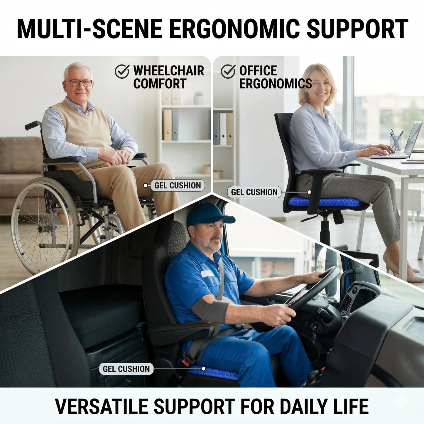 VEADONS Jumbo Gel Seat Cushion for Long Sitting, 20x20x1.9 inch Thick Honeycomb Wheelchair Cushion for Hip & Back Pain Relief, Breathable Non-Slip Chair Pad for Office, Car & Recliner