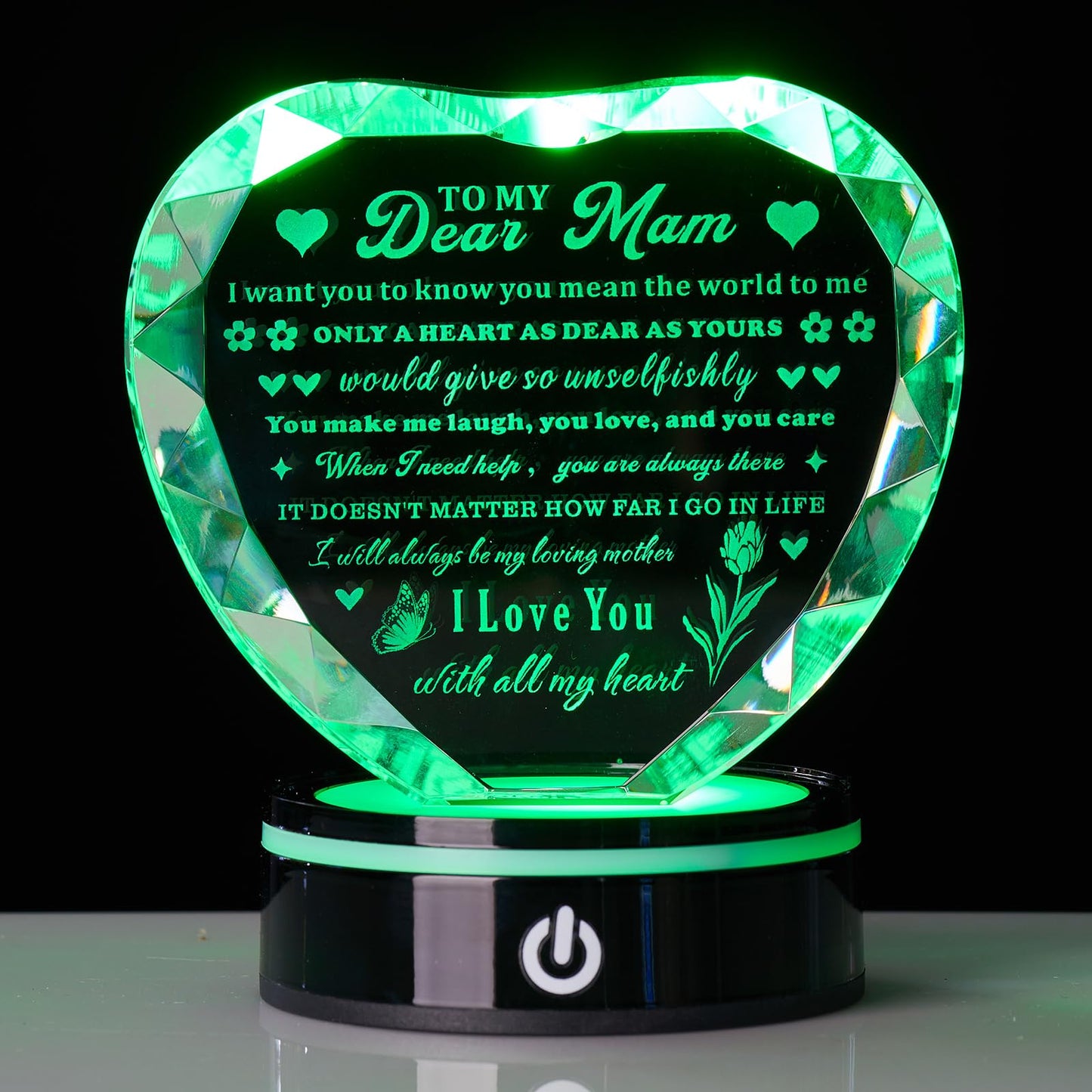 XLSJGYP Crystal Heart Birthday Gifts Ideas for Mother from Son Daughter Moms Mother's Day Mothers Day Gifts for Mom Romantic Best Unique Keepsakes Presents with Colorful LED Base Gift (Mom Gifts)
