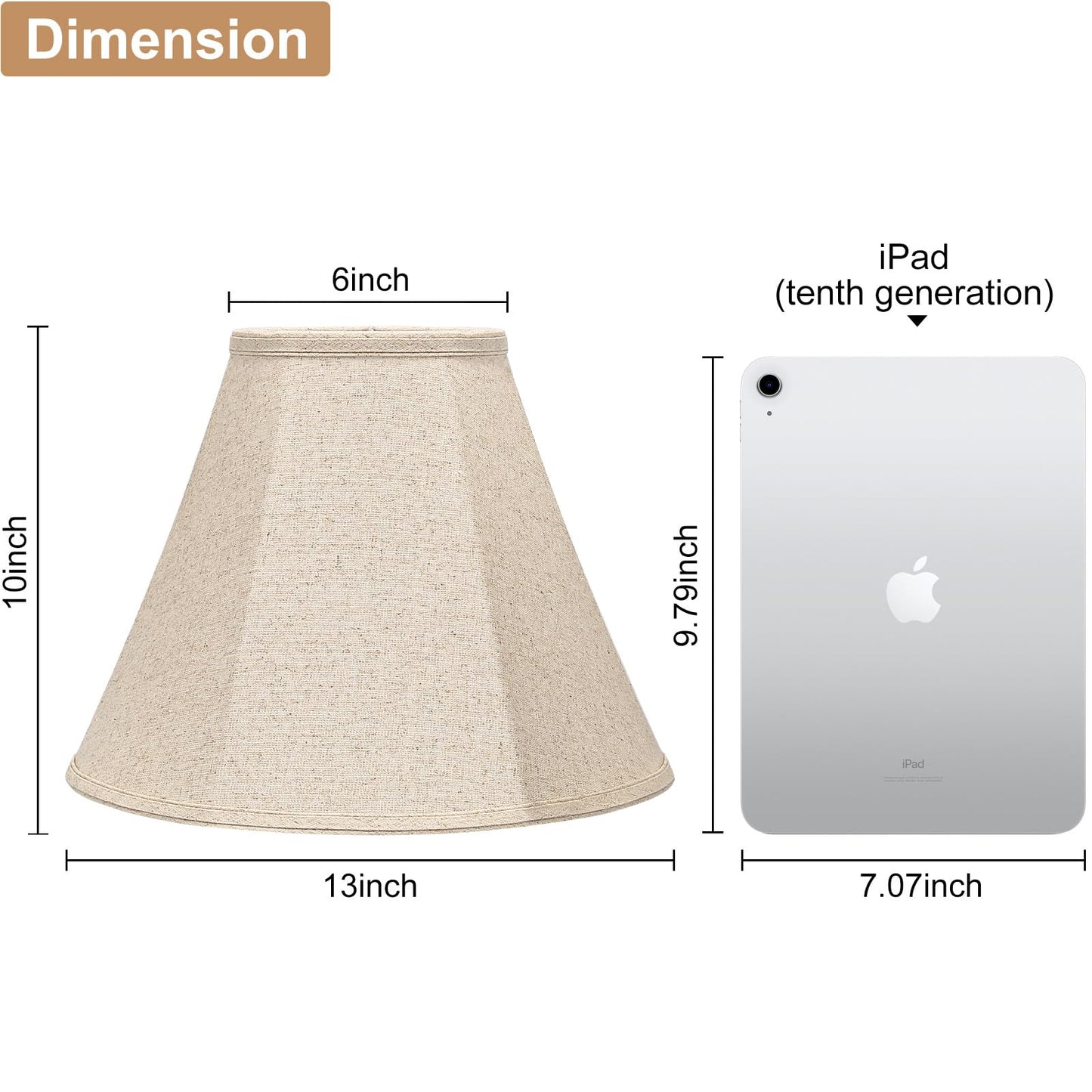 Bell Lamp Shades Set of 2, 6"Top x 13"Bottom x 10"High, Beige Shade Replacement for Table Lamps, Floor Lamps, Fabric Natural Linen Hand Crafted(Spider Fitter), Harp Holders Included, Assembly Required