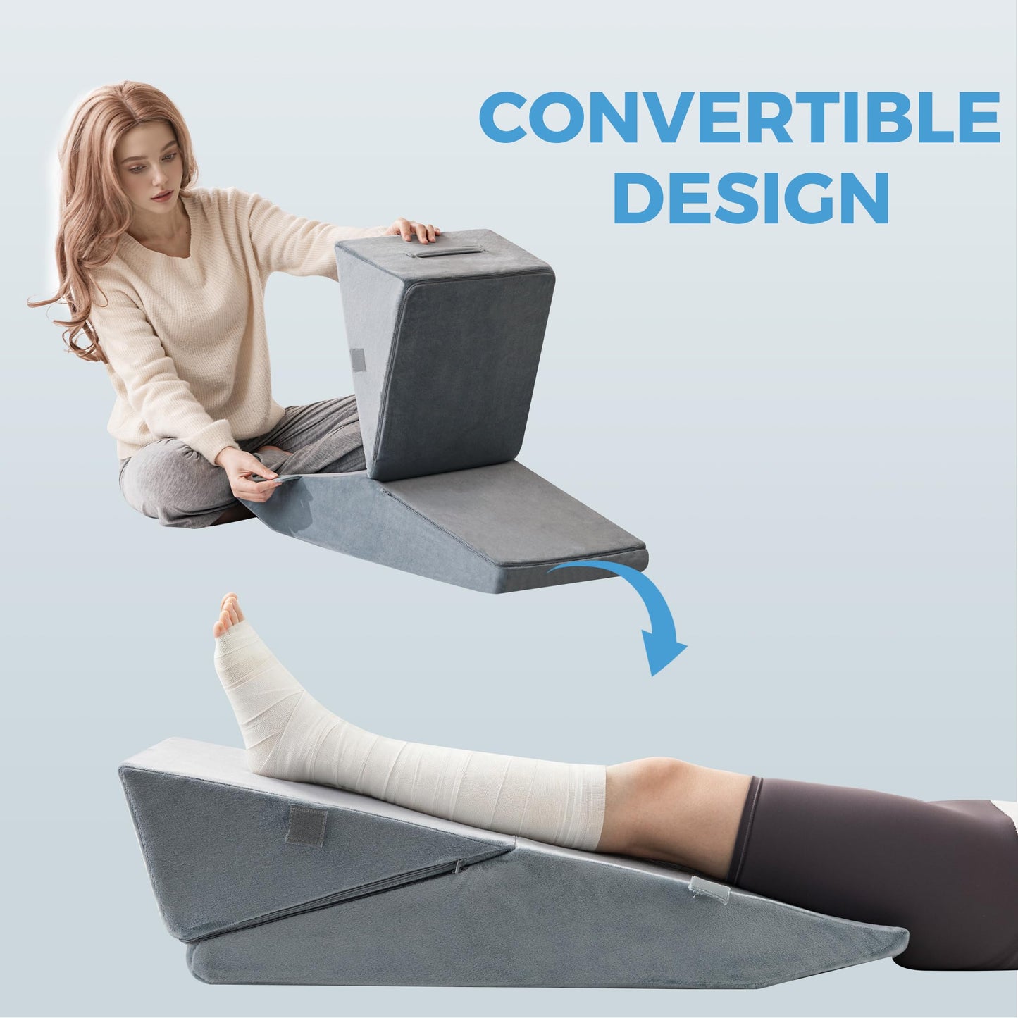 Ganondorf 2-in-1 Leg Elevation Pillow for Post Surgery – 8" & 10" Adjustable Premium Foam Leg Pillow, Knee Replacement, Hip & Back Pain Relief, Swelling Support with Handle Removable Washable Cover