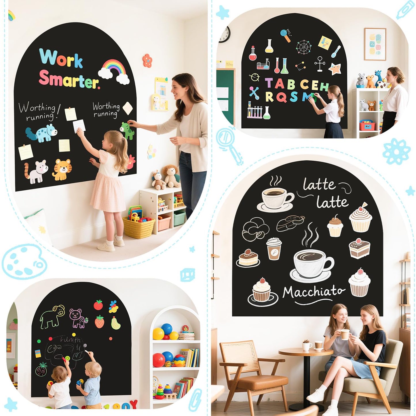 WUPIOS Magnetic Wall Decal Arch 40x32 inch Magnet Wall for Kids Chalkboard Adhesive Blackboard Magnetic Wallpaper Chalk Board Magnetic Wall Decal for Kids Playroom for Home Playroom Classroom Black
