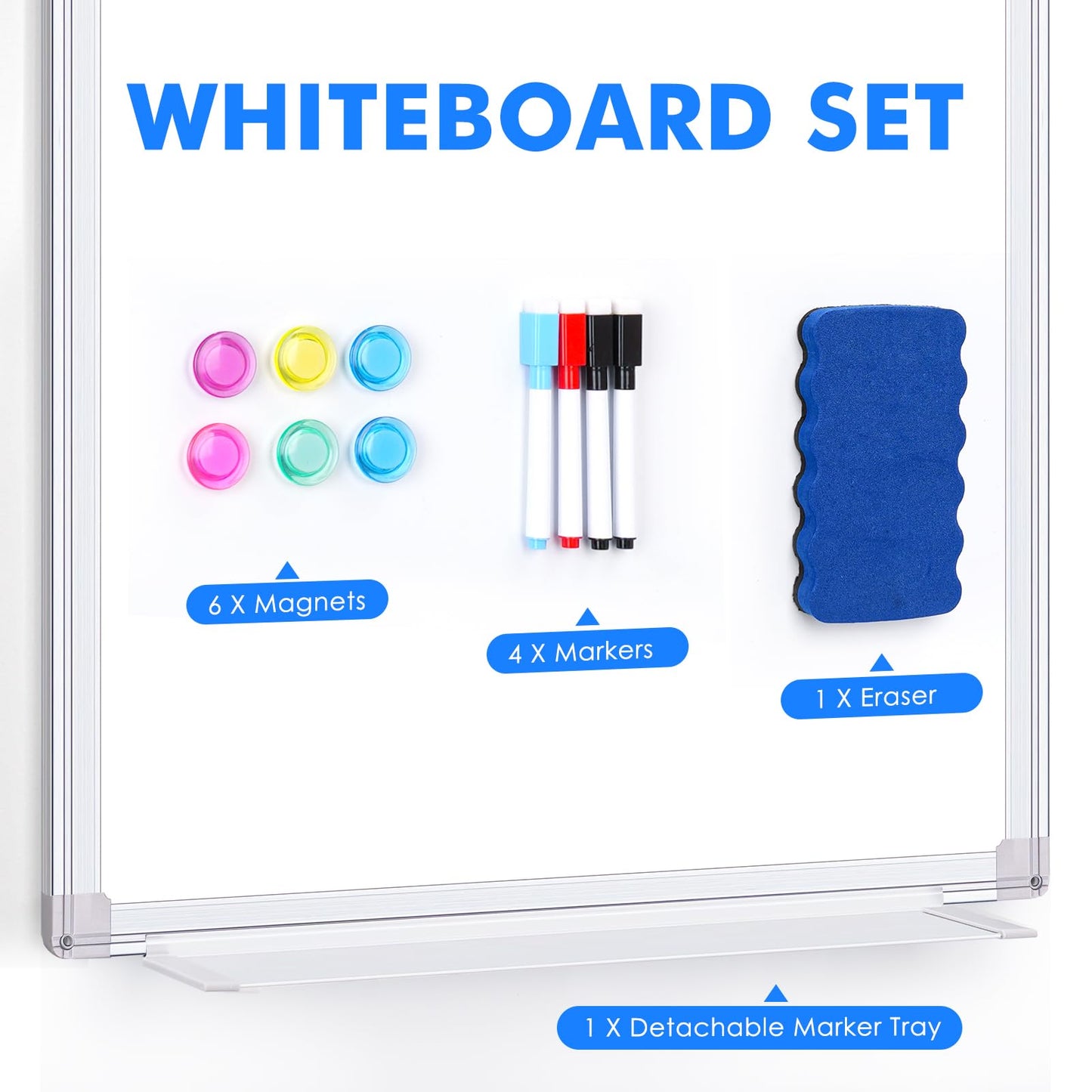 Magnetic Dry Erase Board for Doors, 30x20 Inch Whiteboard with Adjustable Long Arm Hook Mount - Easy to Install, Portable Hanging White Board for Home, Dorm Room, Office Cubicle & Small Spaces
