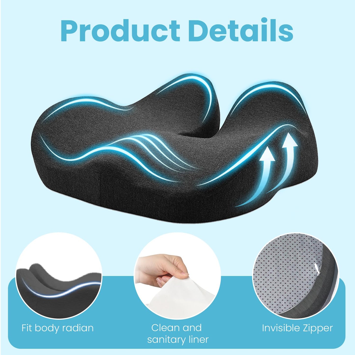 OVRST Memory Foam Seat Cushion，Ergonomic Office Chair Cushion，Coccyx Cushion for Tailbone Pain Relief Butt Pillow for Long Sitting，Suitable for Gaming Chair Car Seat Wheelchair