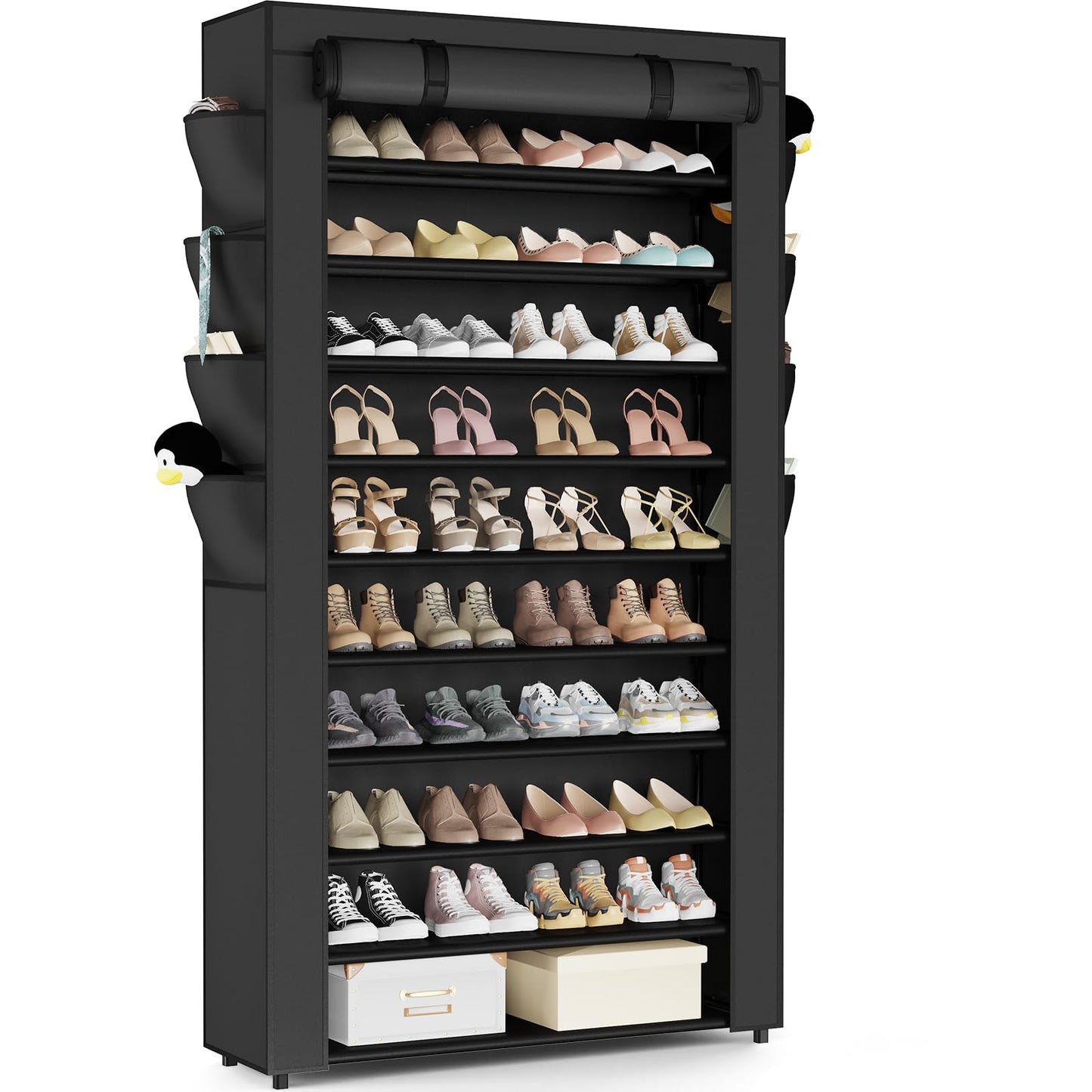 Mavivegue Shoe Rack with Cover, 10+1 Tier Tall Shoe Storage for 50-55 Pairs of Shoes, Shoe Organizer for Entryway, Closet