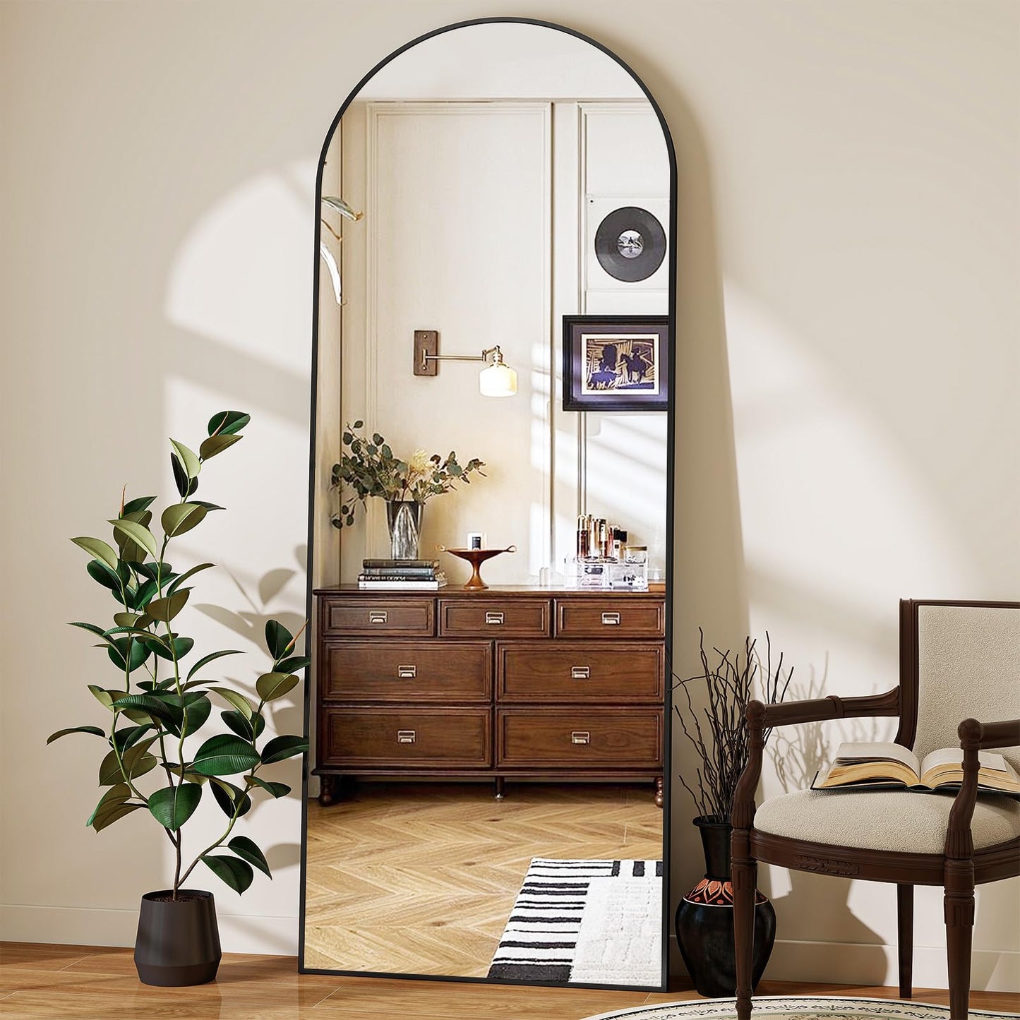 Riskioir 56" x 21" Arch Full Length Mirror - Floor Full Body Mirror with Aluminum Frame - Standing, Leaning or Hanging, for Bedroom, Living Room, Black