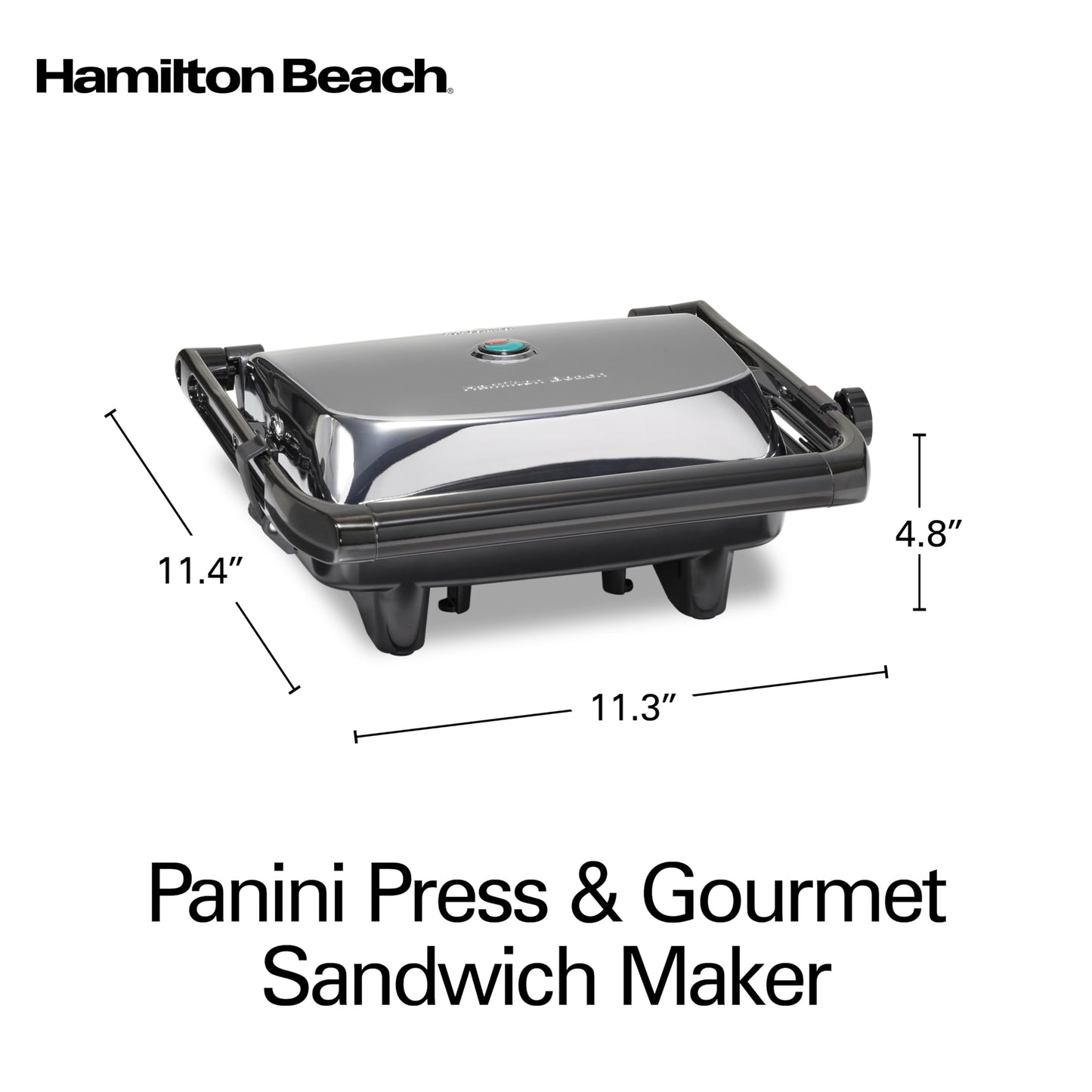 Hamilton Beach Panini Press Sandwich Maker & Electric Indoor Grill with Locking Lid, Opens Wide to Fit Any Thickness for Quesadillas, Burgers & More, Nonstick 8" x 10" Grids, Chrome (25460MNA)