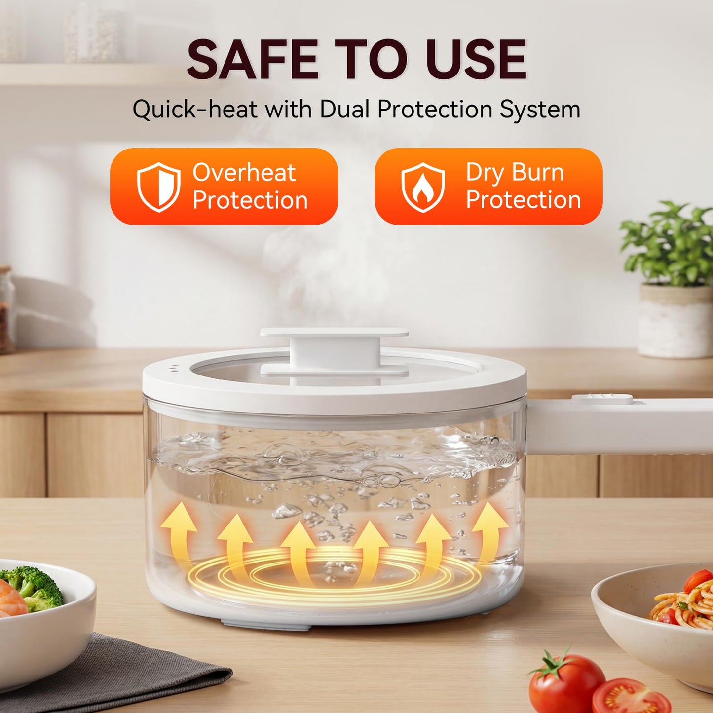 olayks Electric Hot Pot, 1.5L Mini Hot Pot, Ceramic Glaze Non-stick Portable Pot, Electric Pot for Steak, Egg, Fried Rice, Oatmeal, Soup, Ramen with Dual Power Control, Electric Pot for Dorm