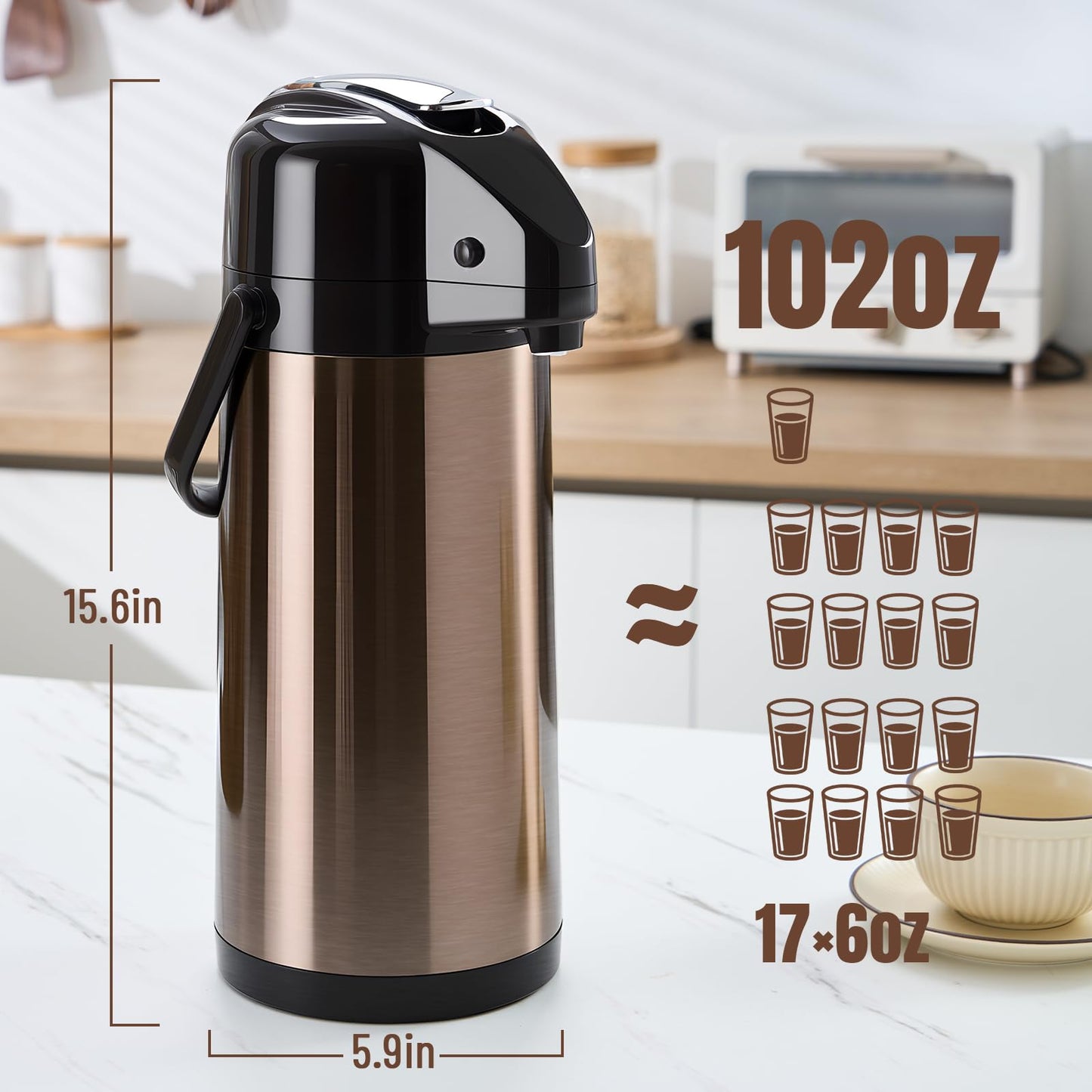 PARACITY Upgraded Airpot Coffee Carafe with Double Pump, Stainless Steel Drink Dispenser for Hot/Cold Beverage with Lazy Susan Base, Coffee Termos Para Cafe for Hot Cocoa for Parties
