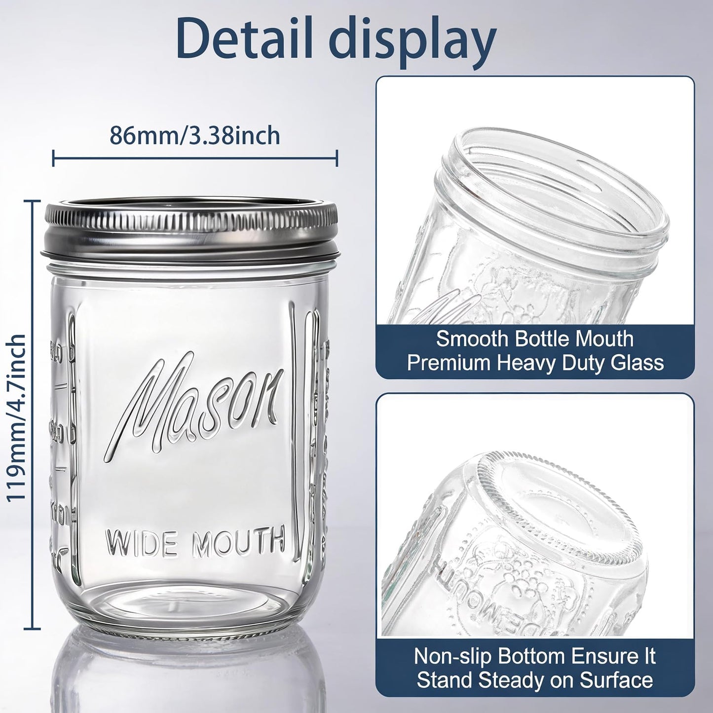 WELLIFE 12 Pack 16 oz Mason Jars with Lids, Wide Mouth Glass Canning Jars, Airtight Leak-Proof Storage Jars for Food, Pickling, Fermenting