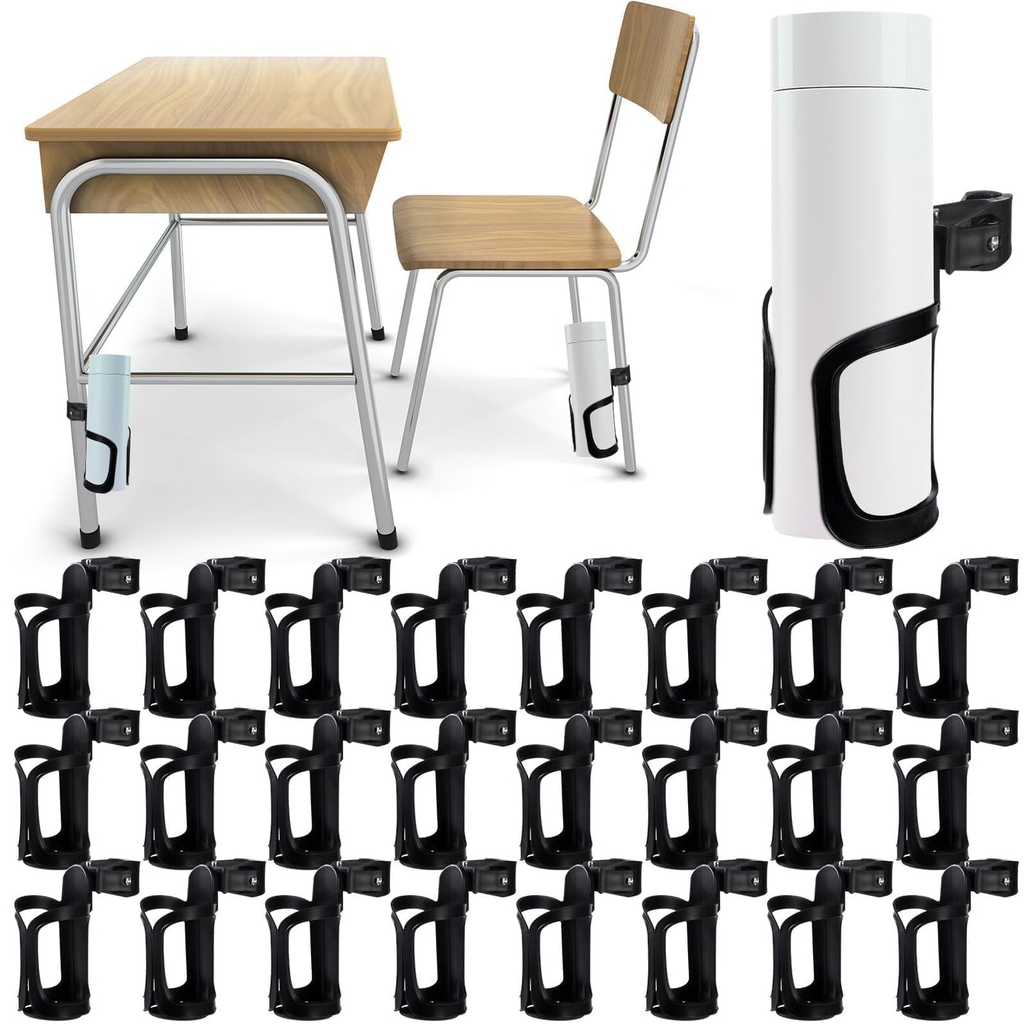 gisgfim 24Pcs Water Bottle Holder for Classroom Durable Cupholder for Desk Chair Anti-Spill 360° Rotating Water Bottle Holders Back to School Gift for Student Coffee Cup Holder for Office Home