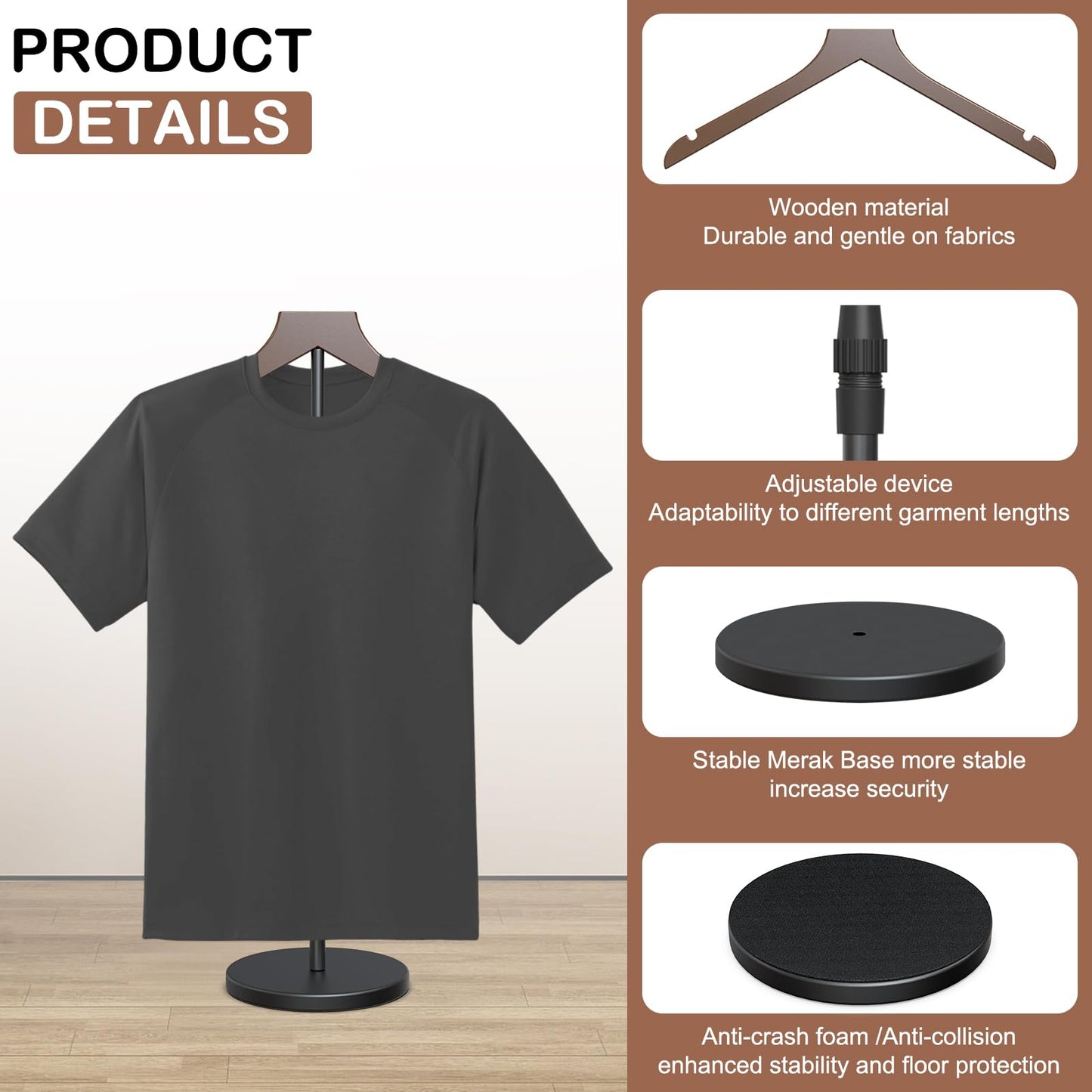OLV 4 Pack Shirt Display Stand, 18-34 Inch Height Adjustable Mannequin Torso Stand Dress Form for Vendors Shop, T Shirt Display Jacket Coat Hanger Steaming Clothes Holder, Brown