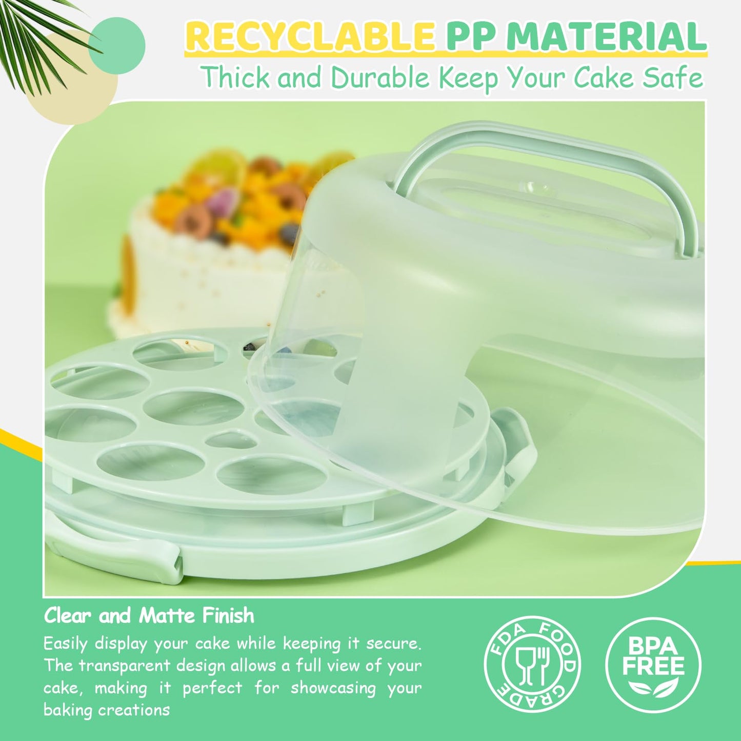 Cake Carrier with Lid and Handle, Ohuhu BPA-Free Cake Containers Cake Holder for 10 inch Cake with 2 Handle Cupcake Carrier - Plastic Cover Two Sided Base for Transport Pie Nut Fruit Mothers Day Gifts