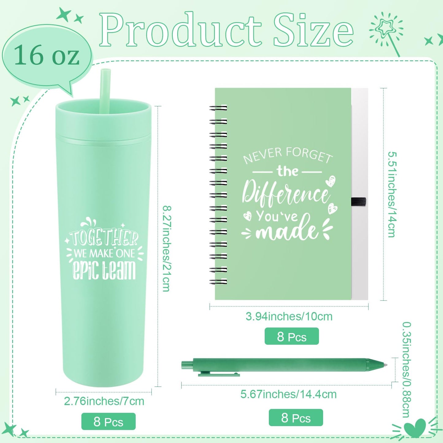 Honeydak 8 Set Appreciation Gifts for End of Year, Thank You Tumblers Bulk with Lids and Straws 16 oz Plastic Coffee Cups with Notebooks Pens for Graduation Teacher Employee Coworker(Bright,Proud)