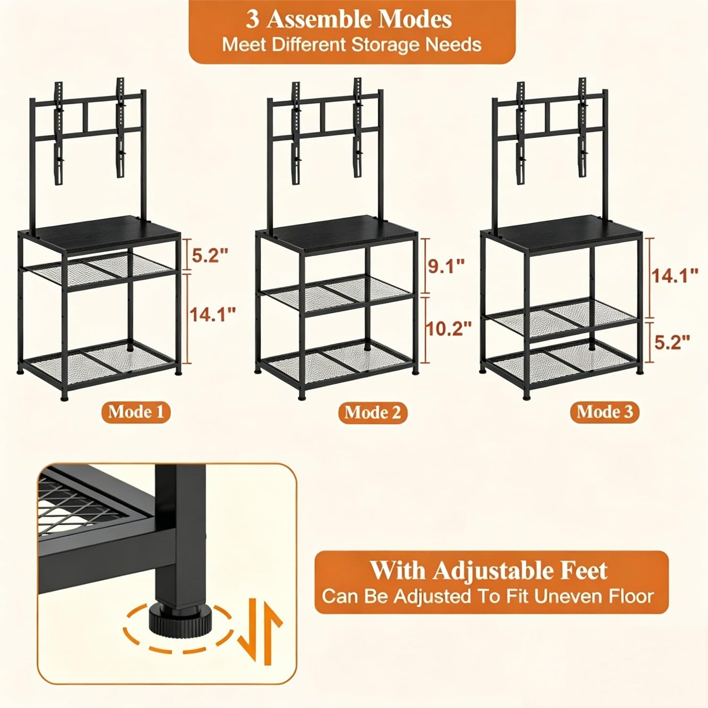 23 Inch to 50 Inch Floor Small Corner TV Stand with Storage Shelves for Living Room Bedroom, Universal Floor Television Stands with Mount, Farmhouse Black TV Table Desk Shelf for Small Spaces