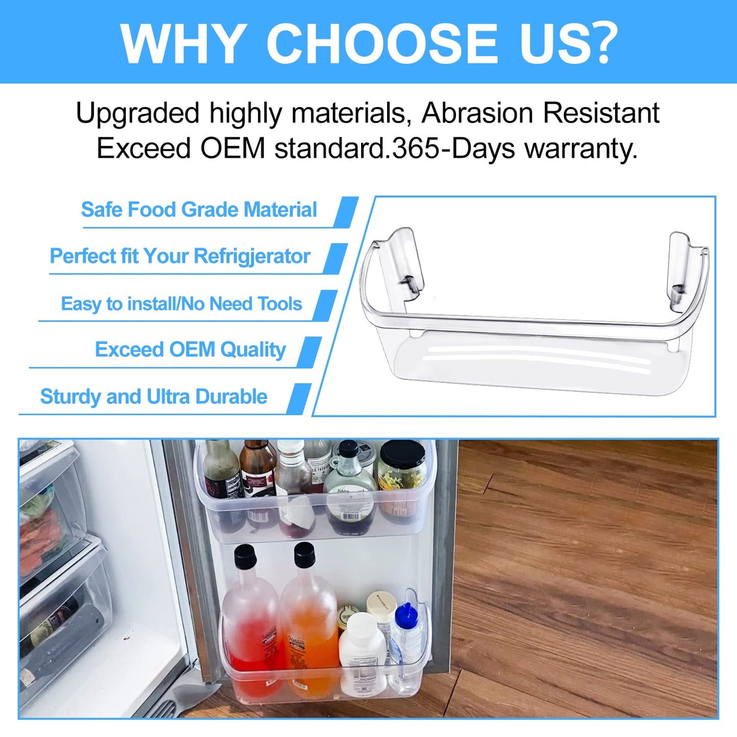 UPGRADED 242126602 Refrigerator Bottom Door Shelf Replacement For Frigidaire Refrigerator Door Shelf-Lower Side Shelf Rack Parts LFSS2612TF0 FFSS2615TS0 FFSS2625TS0 AP6278233 PS12364199-2 PACK