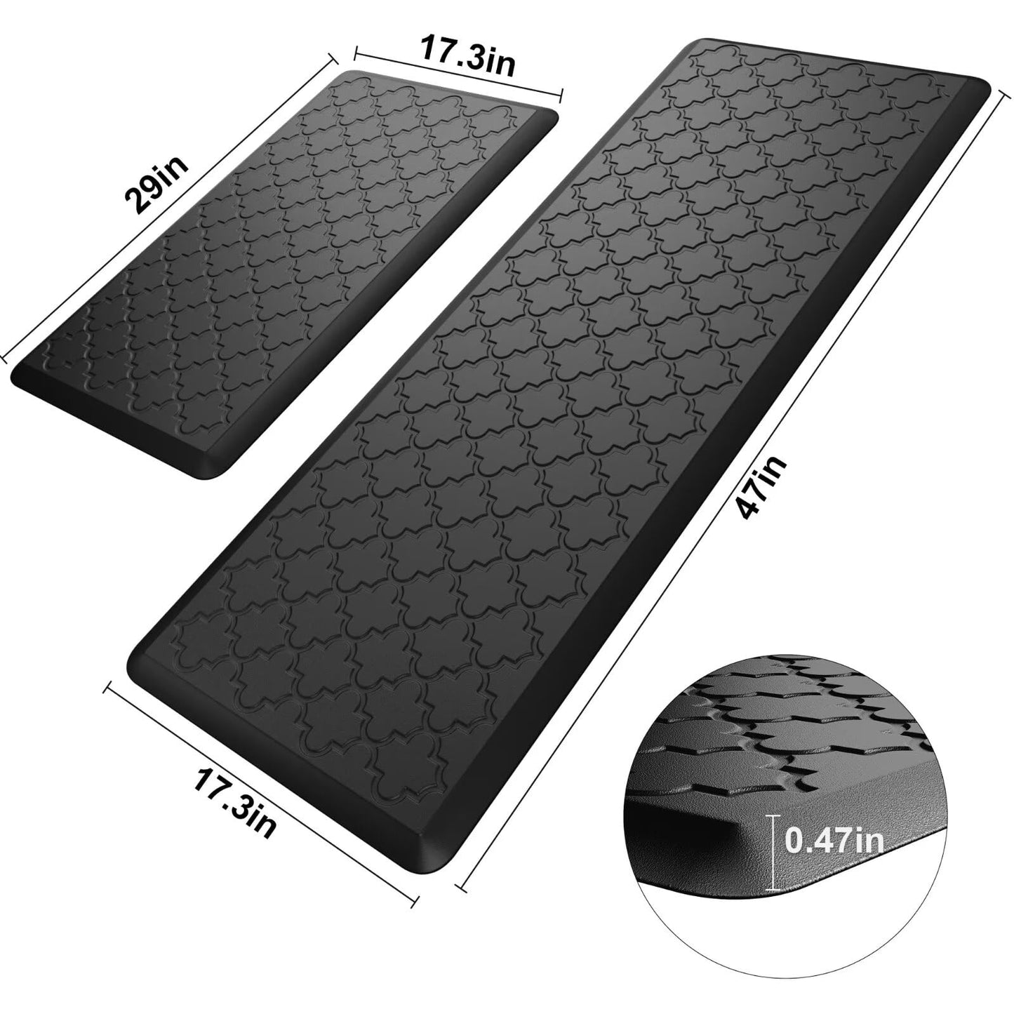 StepAura Kitchen Mats for Floor 2 Piece - Anti Fatigue Mats for Kitchen Floor - Non Slip Cushioned Rugs for Standing, Office, Sink, Laundry, Black
