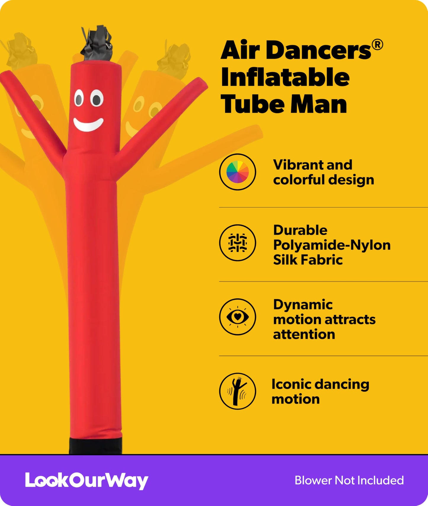LookOurWay Air Dancers Wacky Waving Inflatable Tube Man Attachment - 7 Feet Tall Advertising Air Dancer Waving Man Inflatable Tube Guy - Blower Not Included - Red