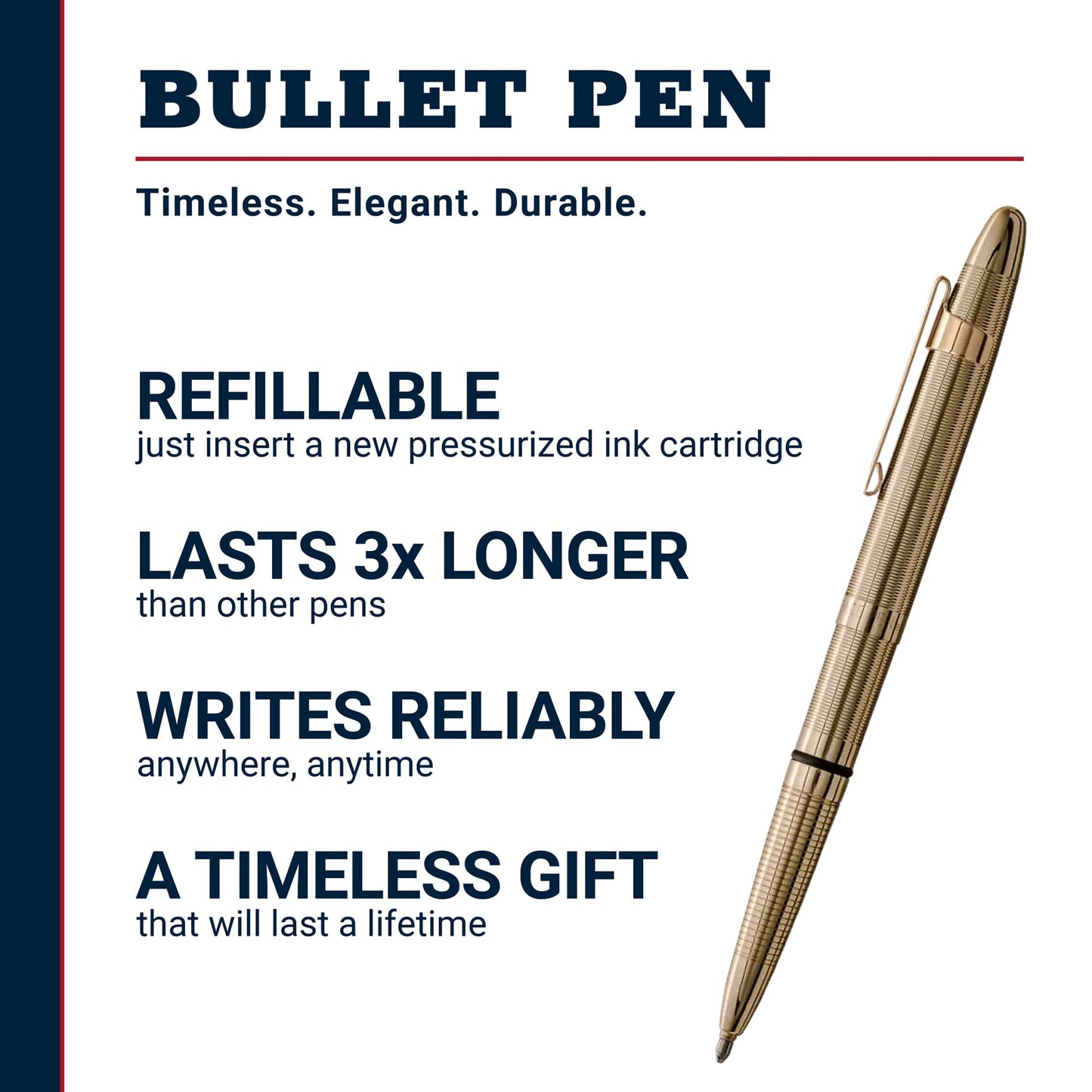 Fisher Space Pen Lacquered Brass Bullet Space Pen, Pressurized Ballpoint Pen, Compact Size, Writes Upside Down, Extreme Temperatures, Smooth Black Ink, Medium Point, Pocket Clip, Gift Box, Made in USA