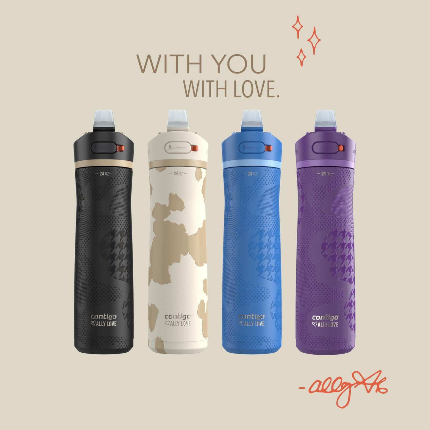 Contigo x Ally Love Ashland Chill 2.0, Stainless Steel, Spill Proof Water Bottle with AutoPop Easy Lean Lid, BPA Free, 24oz, Violet