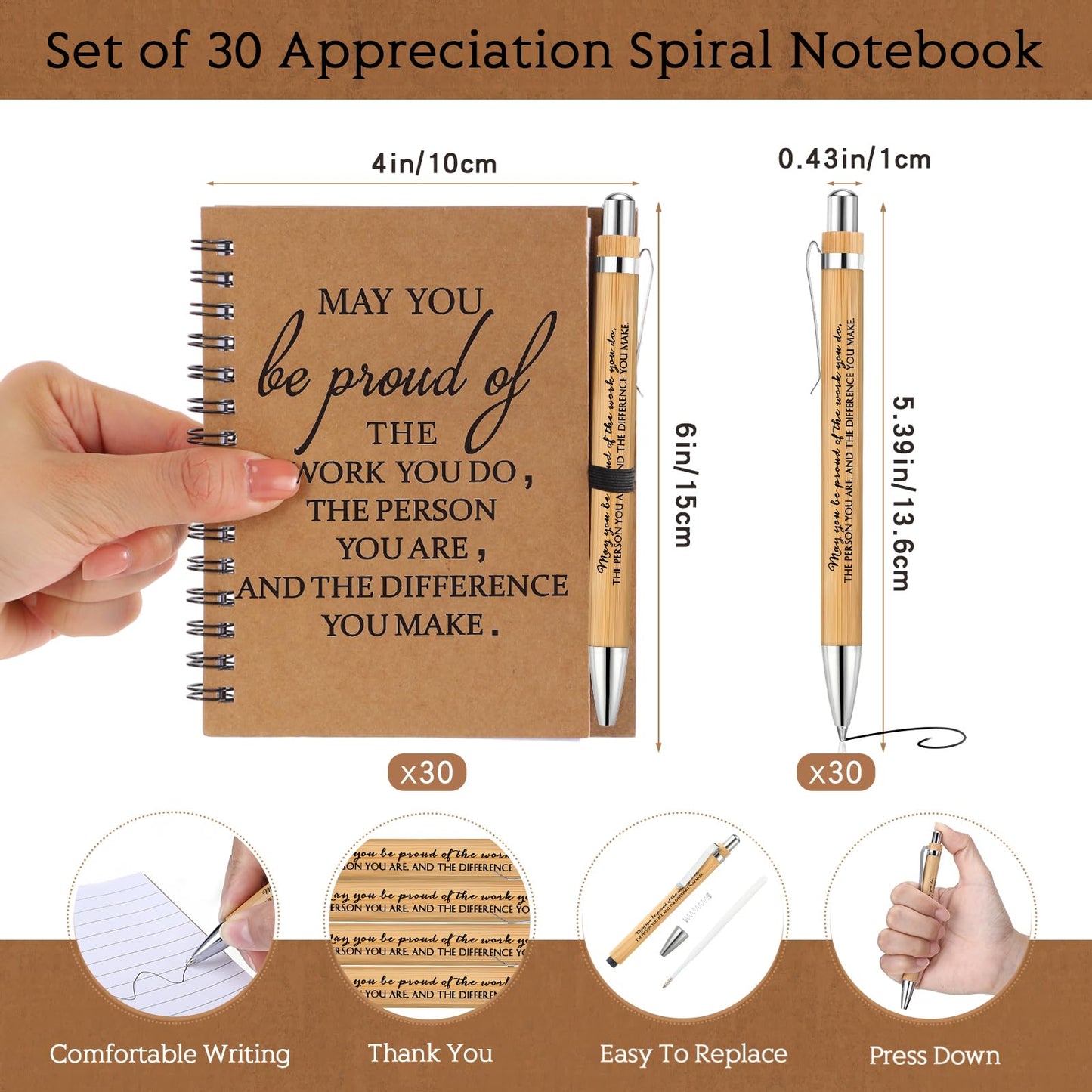 Honoson 30 Sets 2026 CNA Gifts Bulk Employee Appreciation Notebooks with Ballpoint Pens Mini Spiral Inspiration Journals Thank You Gifts for Graduation CNA Week Group Coworker Staff