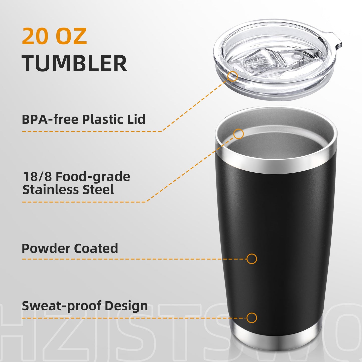 HZJSTSWQ 20 oz Tumbler Bulk with Lid Stainless Steel Insulated Tumblers Double Wall Vacuum Coffee Mug Powder Coated Tumbler Cups for Cold and Hot Drinks, Black, 6 pack