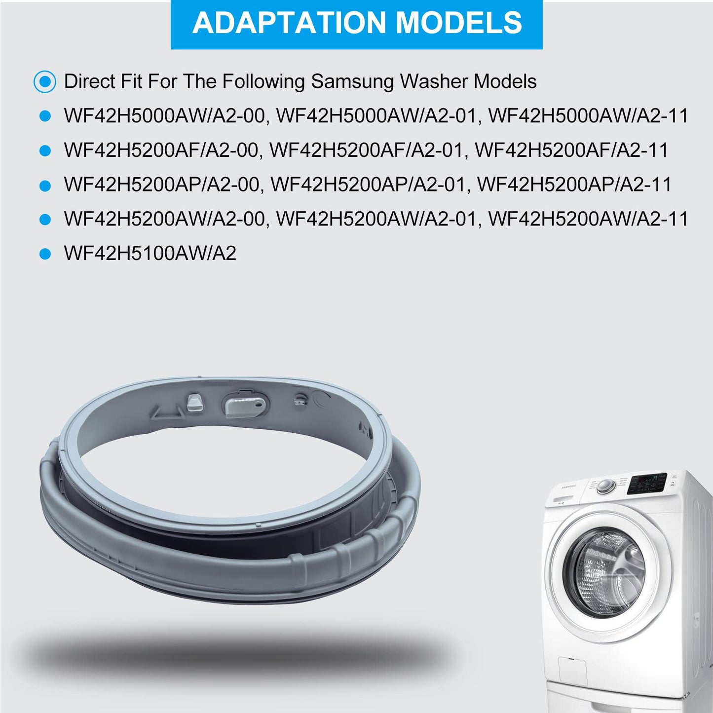 DC97-18094B Washer Door Boot Seal Gasket Diaphragm for Samsung Washing Machine WF42H5000AW/A2 WF42H5100AW/A2 WF42H5200AF/A2 WF42H5200AP/A2 WF42H5200AW/A2 Replace PS9606239 AP5917067 EAP9606239 4000547