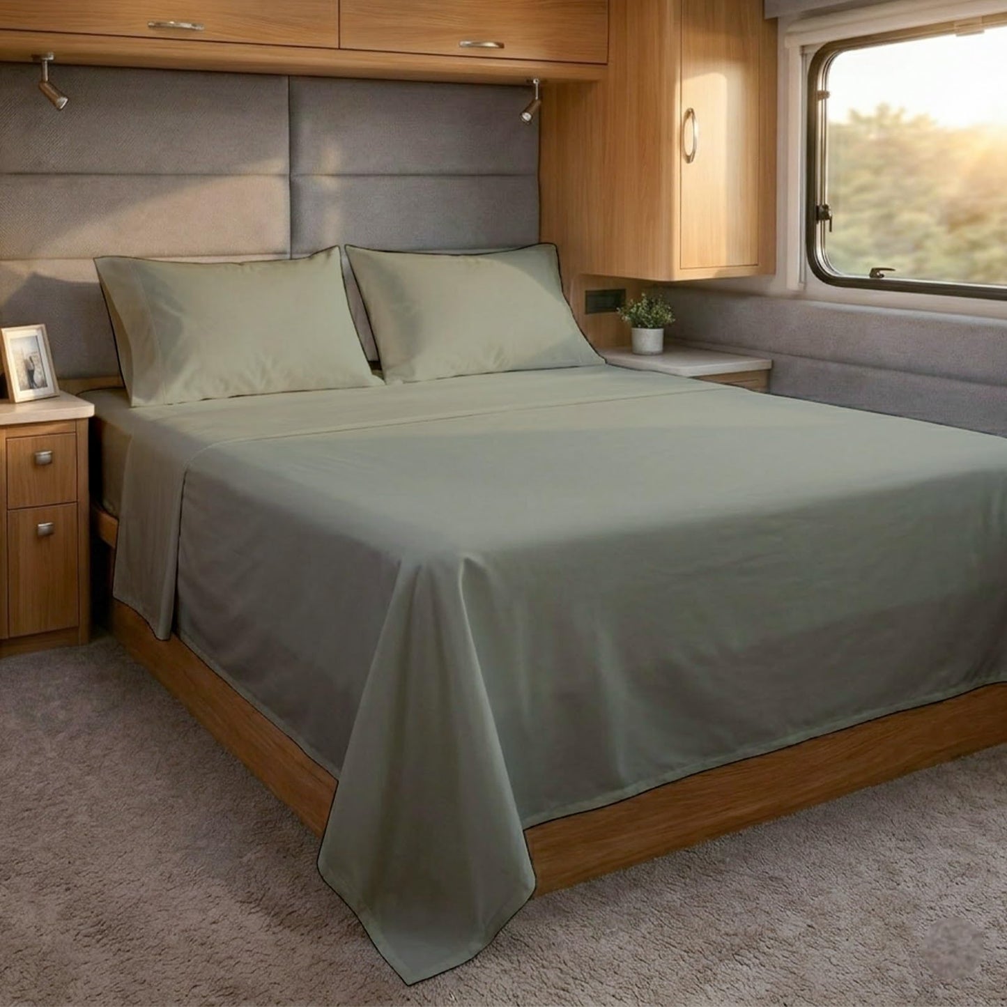 Cottingon RV King Sheets 72 x 80,Luxury Soft 100% Egyptian Cotton, 4 Pcs Camper Bedding Set to Fit Upto 15" Deep Custom RV Mattress, Light Grey Solid