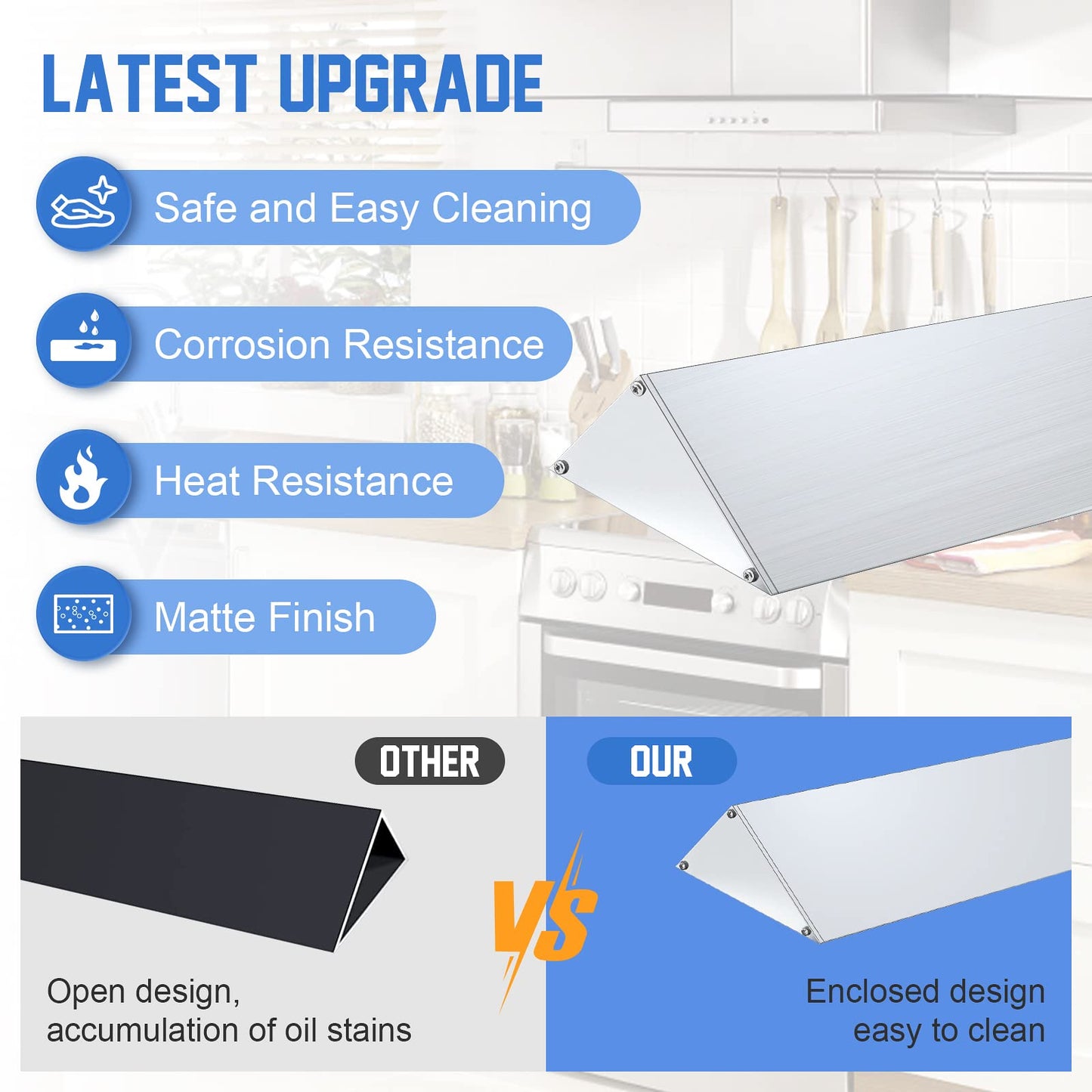 30" Slide-in Range Rear Filler Kit W10113901A, Stove Gap Universal Triangular Filler Strip, Cooktop Trim Kit Between Stove and Backsplash for Whirlpool & Most Brand, Durable Aluminum, Silver