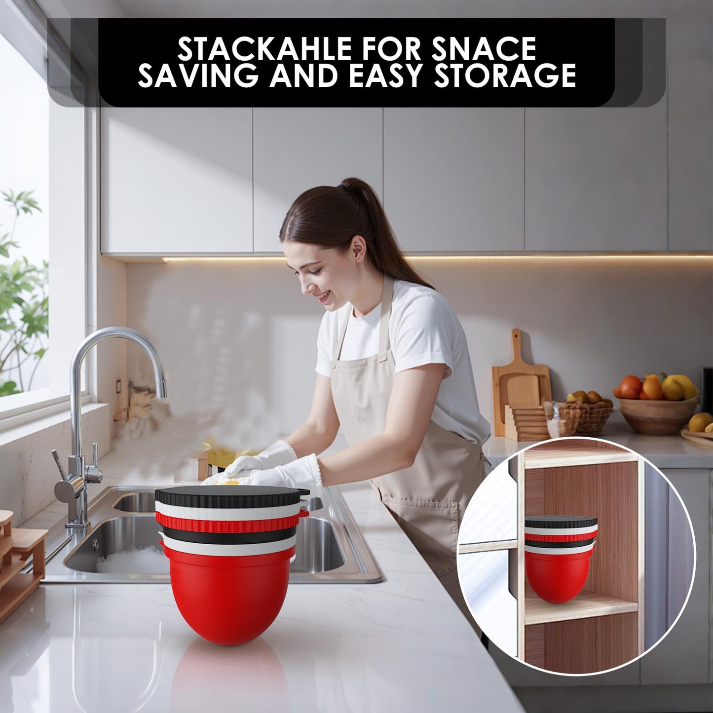 Hexnova 3 Pack Silicone Bowl Liners with Lids Compatible with KitchenAid 5 Qt Tilt-Head Mixer, Bowl Inserts with Measuring Lines, Pour Spout, Hanging Hole for Mixing, Proofing & Storage