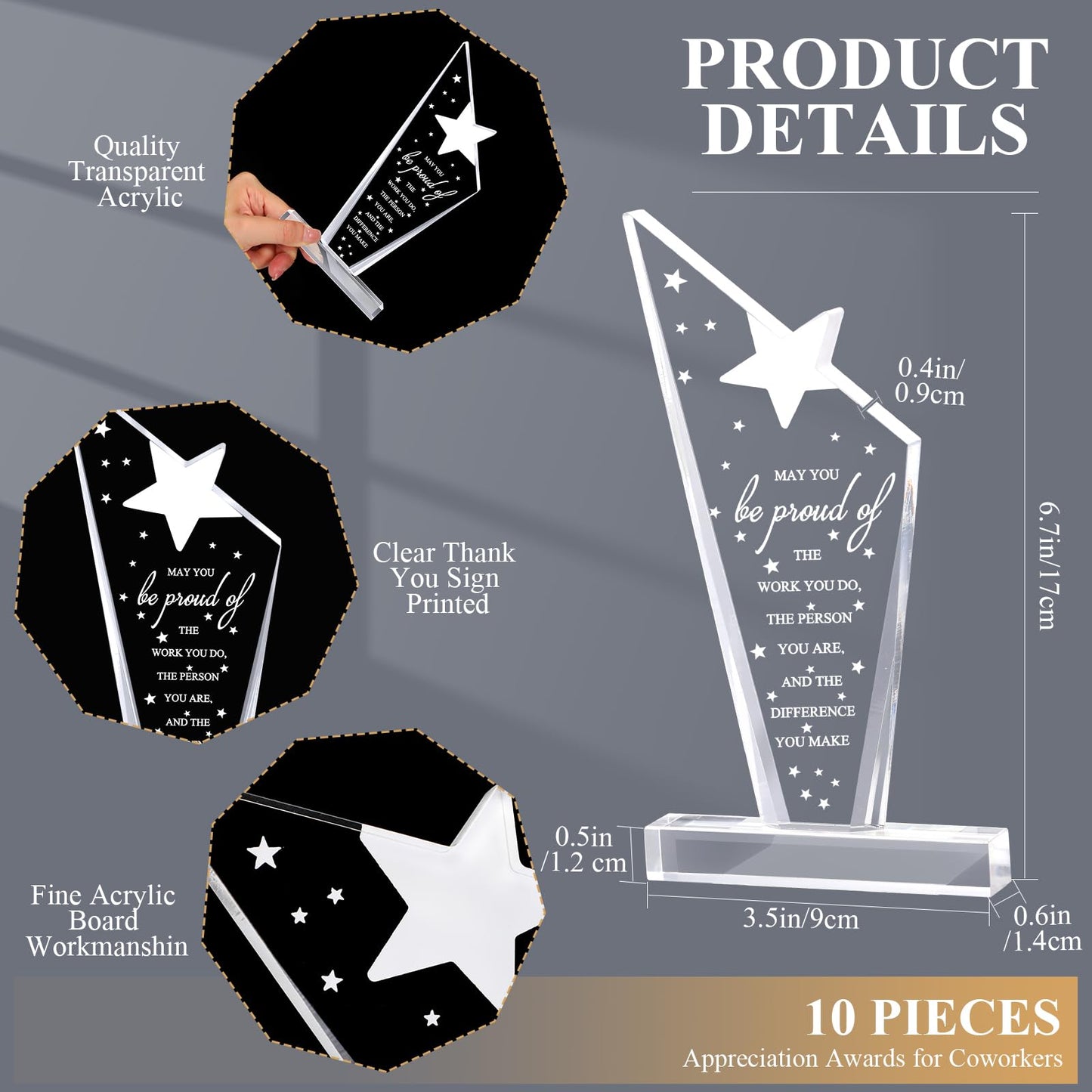Bucherry 10 Pcs Employee Appreciation Awards for Coworker Acrylic Thank You Trophy May You Be Proud of The Work You Do Sign Prizes Retirement Goodbye Farewell Gift for Women Men(Stylish)